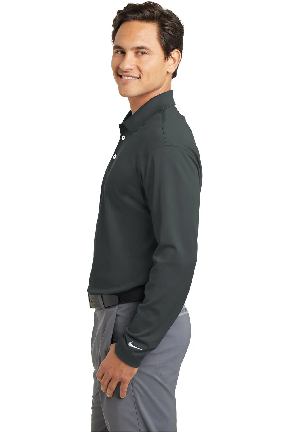 Nike Mens Stretch Tech Dri-Fit Moisture Wicking Long Sleeve Polo Shirt - Anthracite Grey