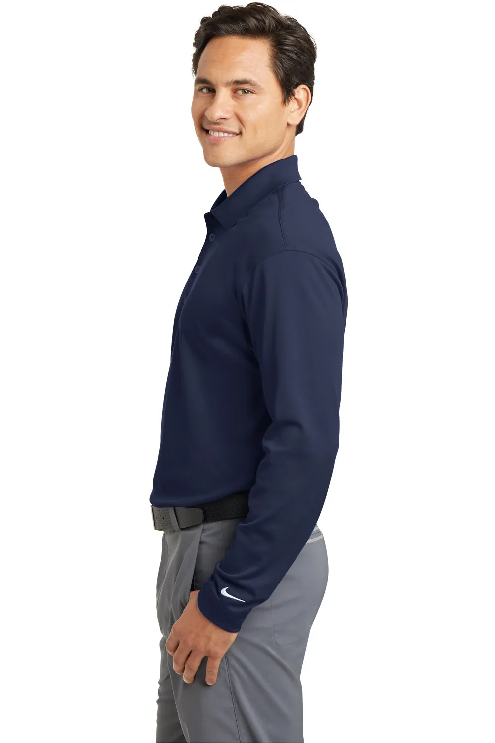 Nike Mens Stretch Tech Dri-Fit Moisture Wicking Long Sleeve Polo Shirt - Midnight Navy Blue