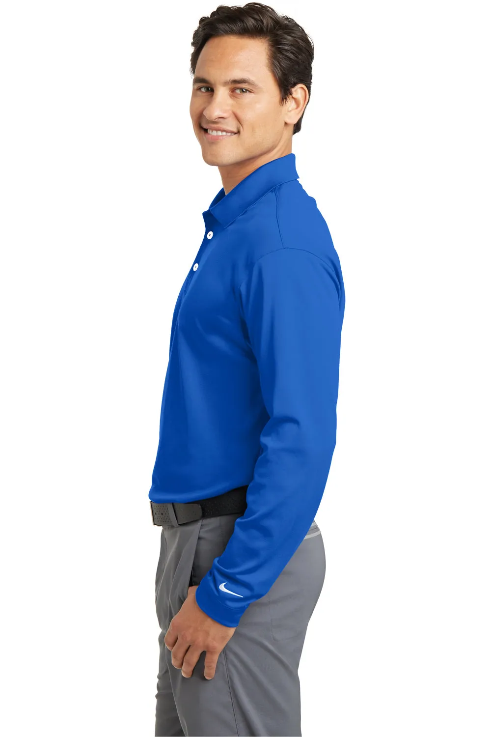 Nike Mens Stretch Tech Dri-Fit Moisture Wicking Long Sleeve Polo Shirt - Sapphire Blue