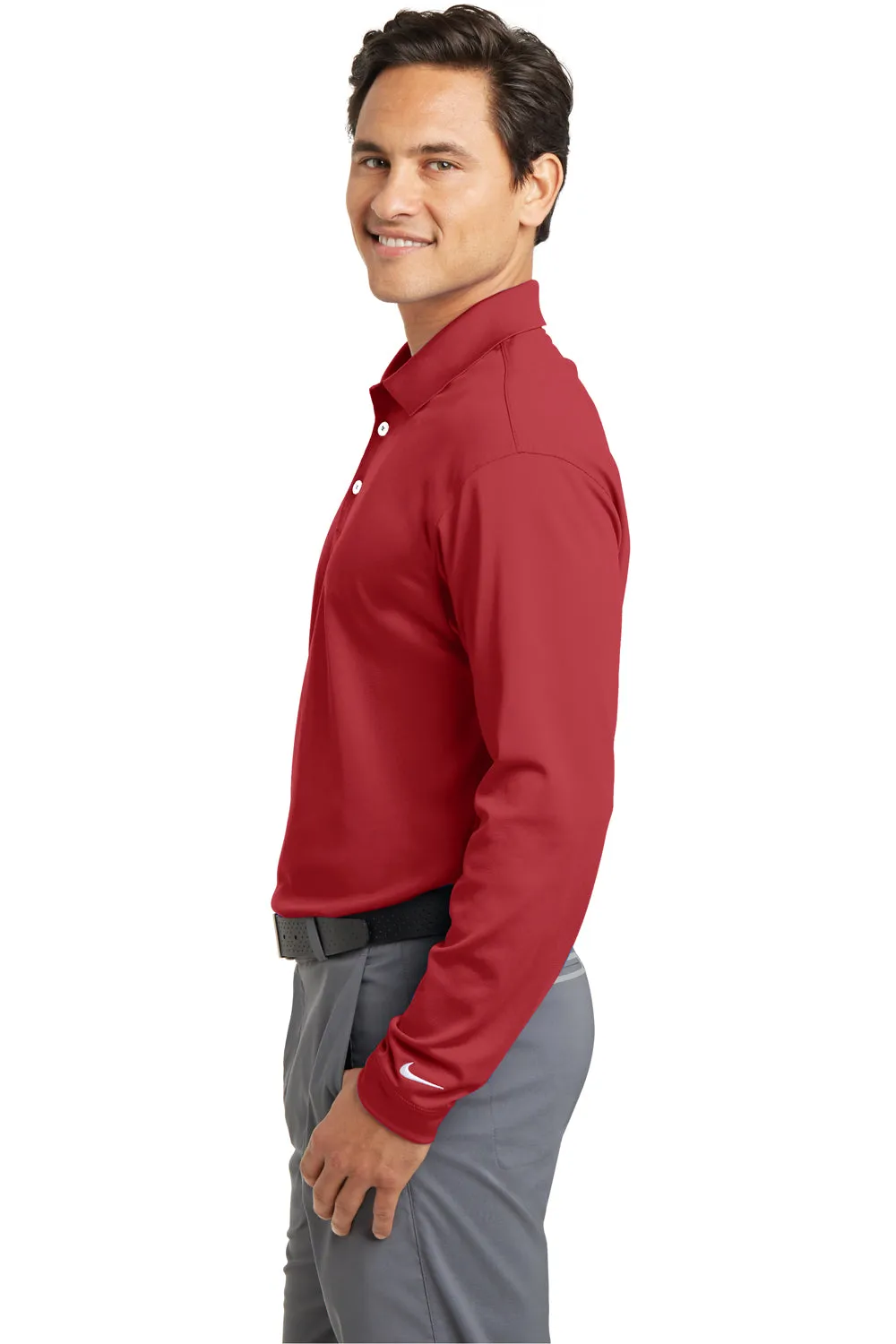Nike Mens Stretch Tech Dri-Fit Moisture Wicking Long Sleeve Polo Shirt - Varsity Red