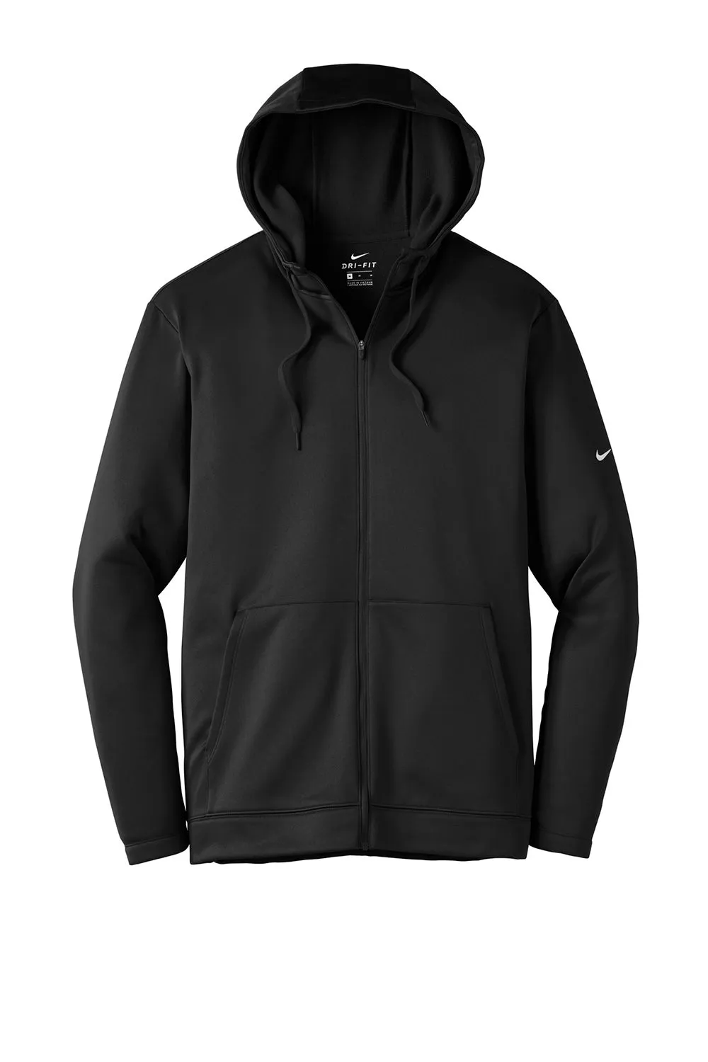 Nike Mens Therma-Fit Moisture Wicking Fleece Full Zip Hooded Sweatshirt Hoodie w/ Pockets - Black