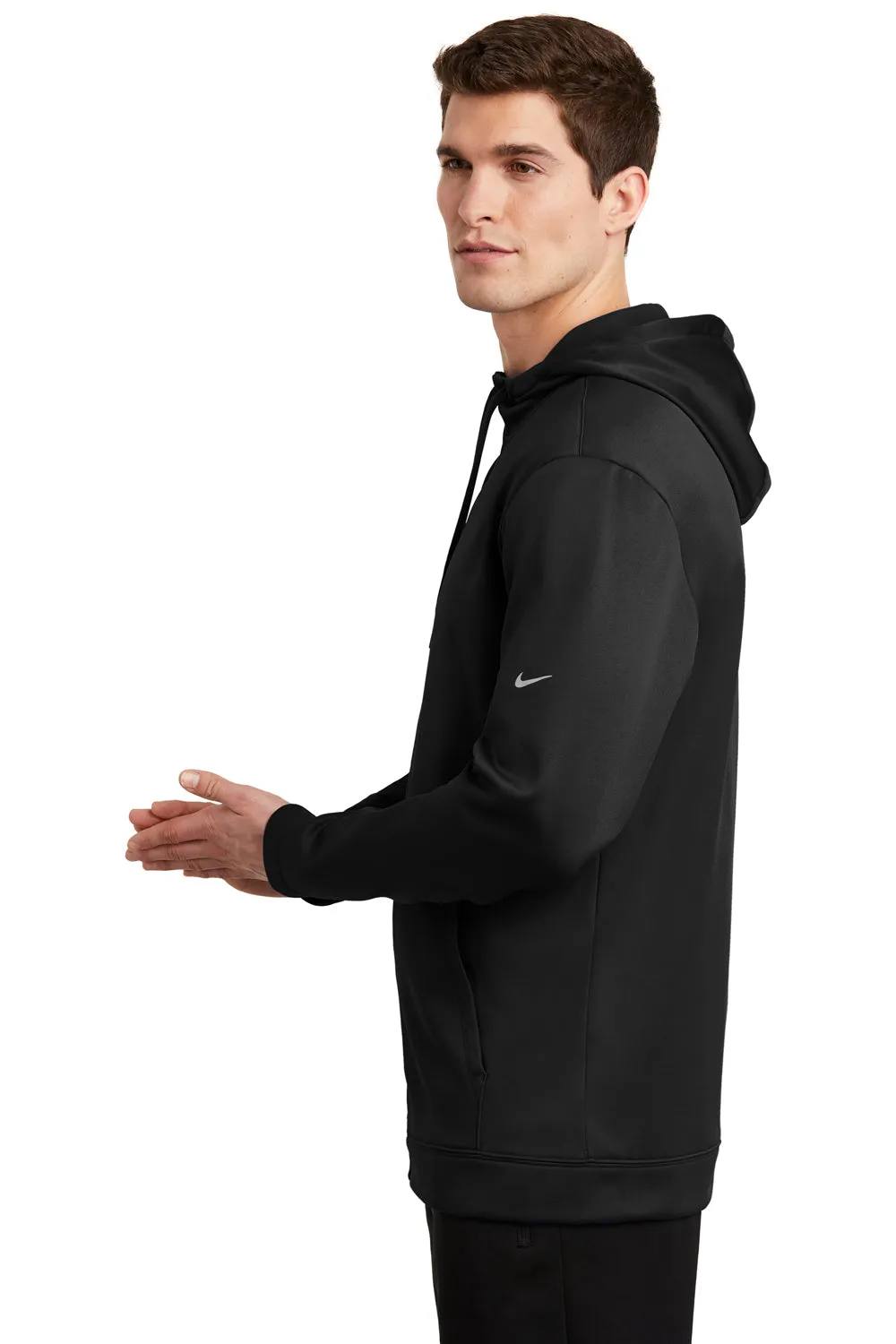Nike Mens Therma-Fit Moisture Wicking Fleece Full Zip Hooded Sweatshirt Hoodie w/ Pockets - Black