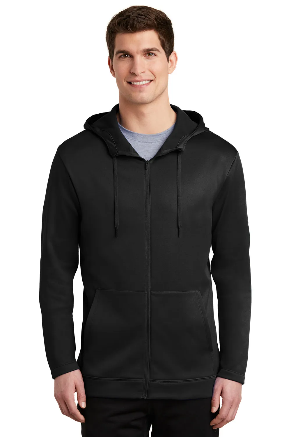 Nike Mens Therma-Fit Moisture Wicking Fleece Full Zip Hooded Sweatshirt Hoodie w/ Pockets - Black