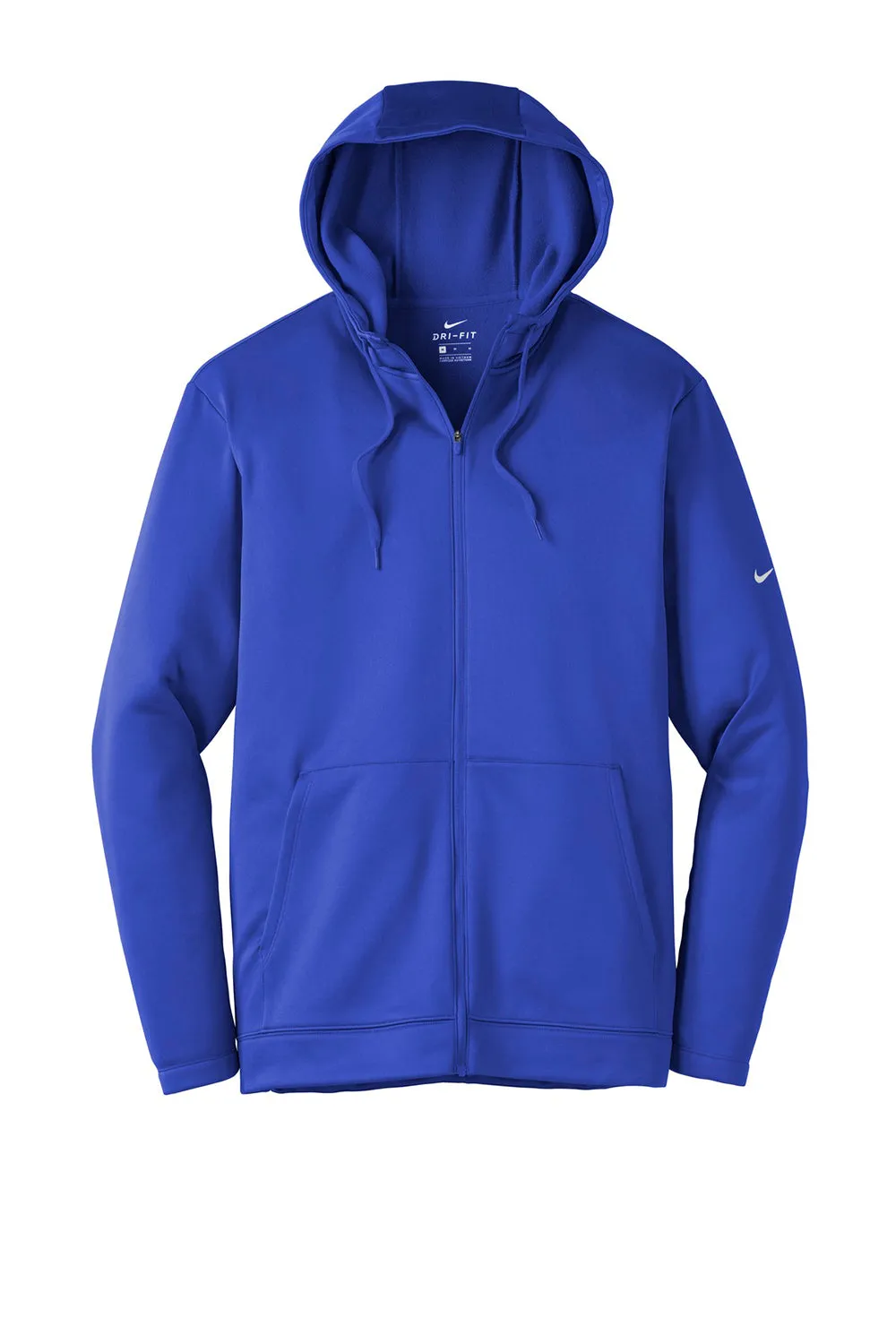 Nike Mens Therma-Fit Moisture Wicking Fleece Full Zip Hooded Sweatshirt Hoodie w/ Pockets - Game Royal Blue