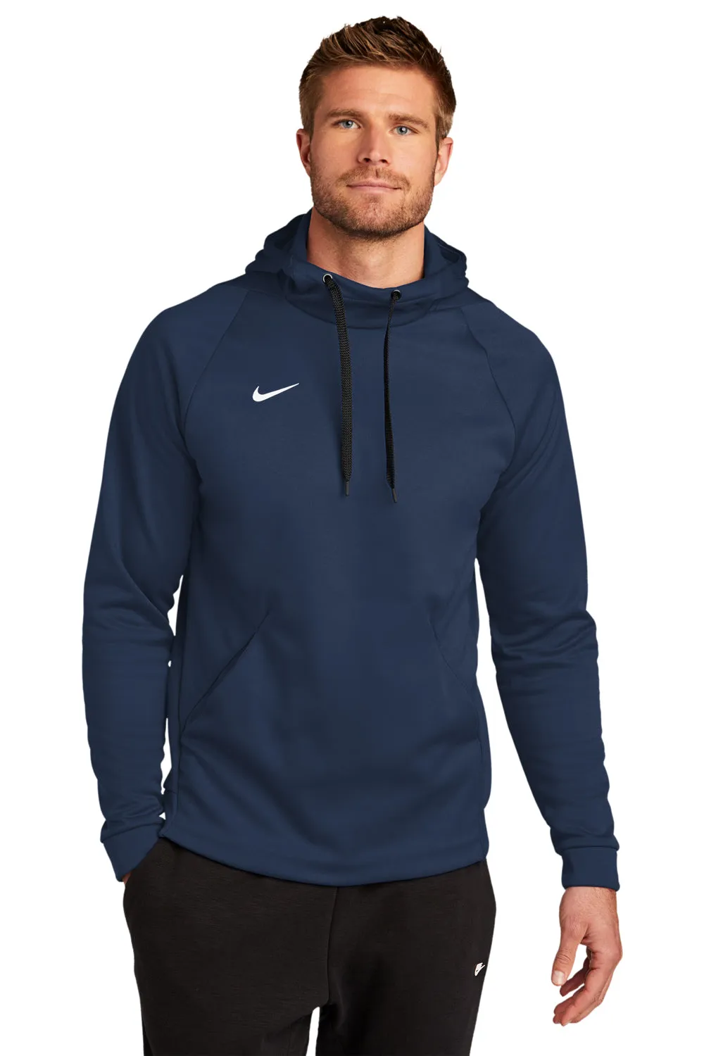 Nike Mens Therma-Fit Moisture Wicking Fleece Hooded Sweatshirt Hoodie w/ Pouch Pocket - Team Navy Blue