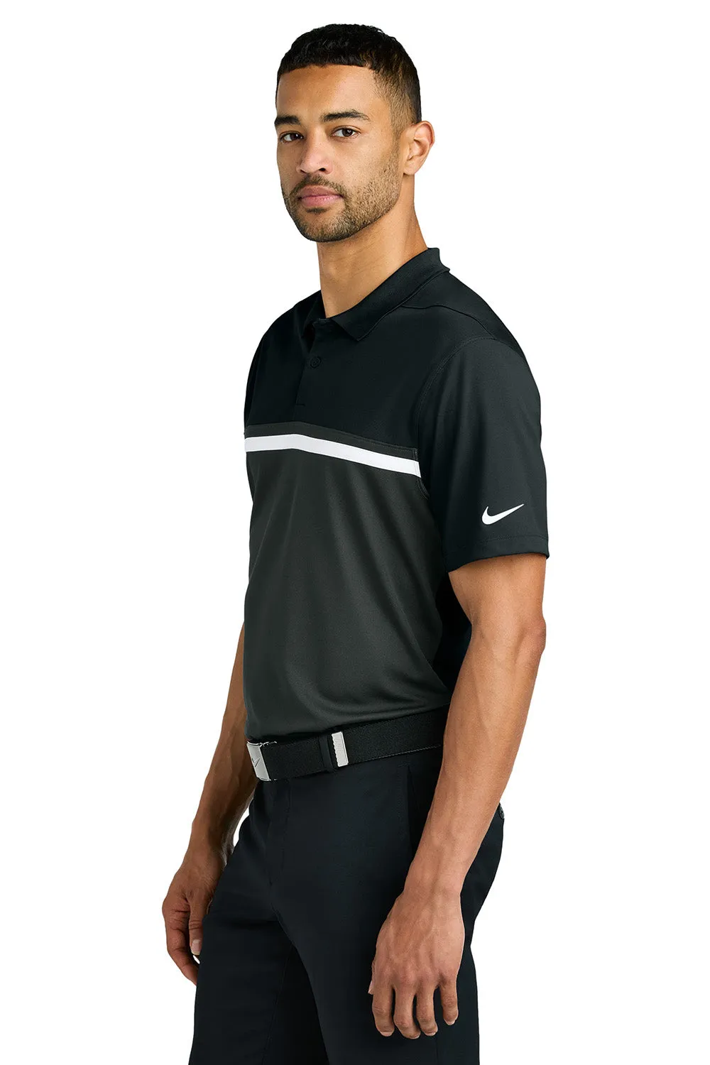 Nike Mens Victory Dri-Fit Moisture Wicking Colorblock Short Sleeve Polo Shirt - Black/Anthracite Grey/White