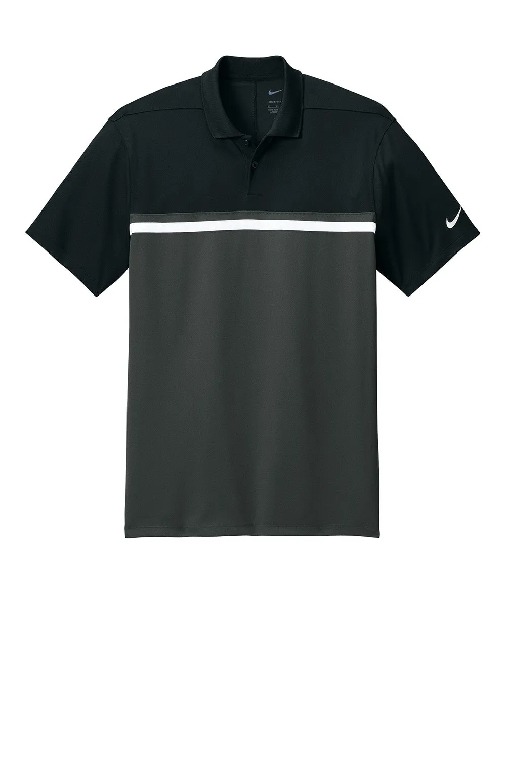 Nike Mens Victory Dri-Fit Moisture Wicking Colorblock Short Sleeve Polo Shirt - Black/Anthracite Grey/White