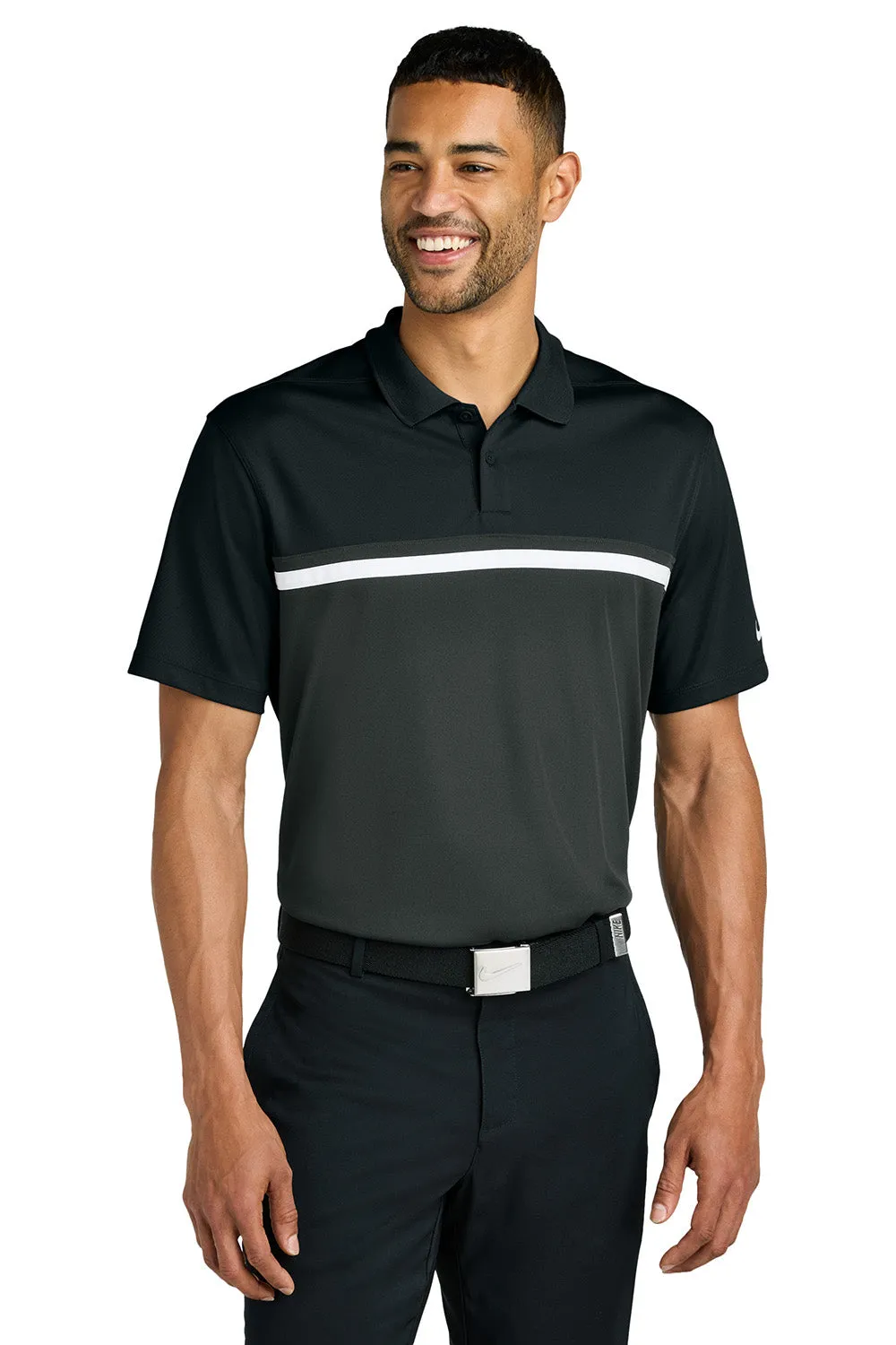 Nike Mens Victory Dri-Fit Moisture Wicking Colorblock Short Sleeve Polo Shirt - Black/Anthracite Grey/White