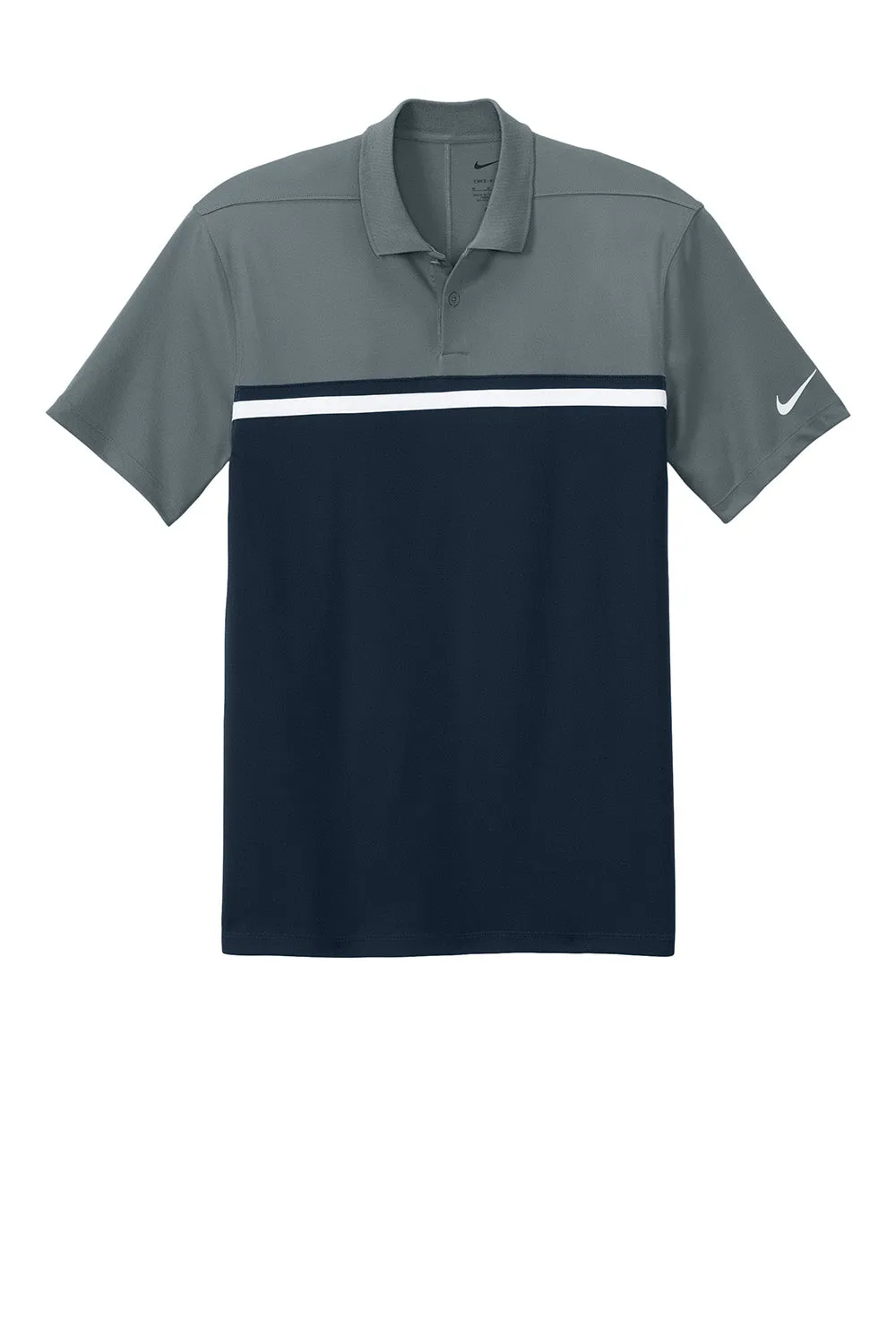 Nike Mens Victory Dri-Fit Moisture Wicking Colorblock Short Sleeve Polo Shirt - Cool Grey/Navy Blue/White