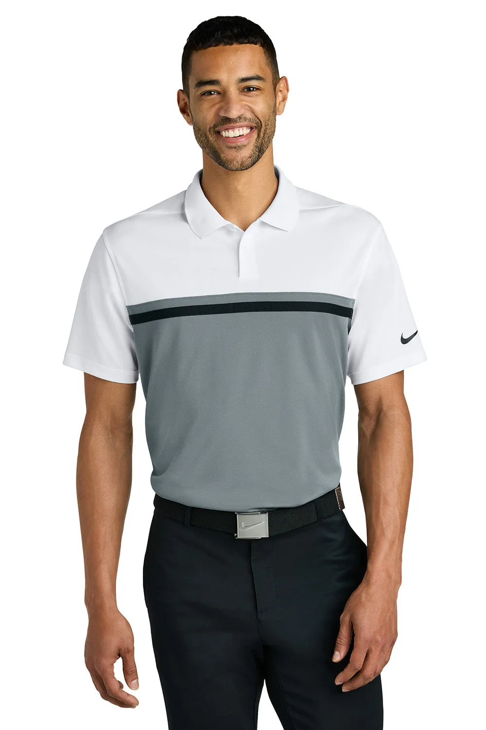 Nike Mens Victory Dri-Fit Moisture Wicking Colorblock Short Sleeve Polo Shirt - White/Cool Grey/Black