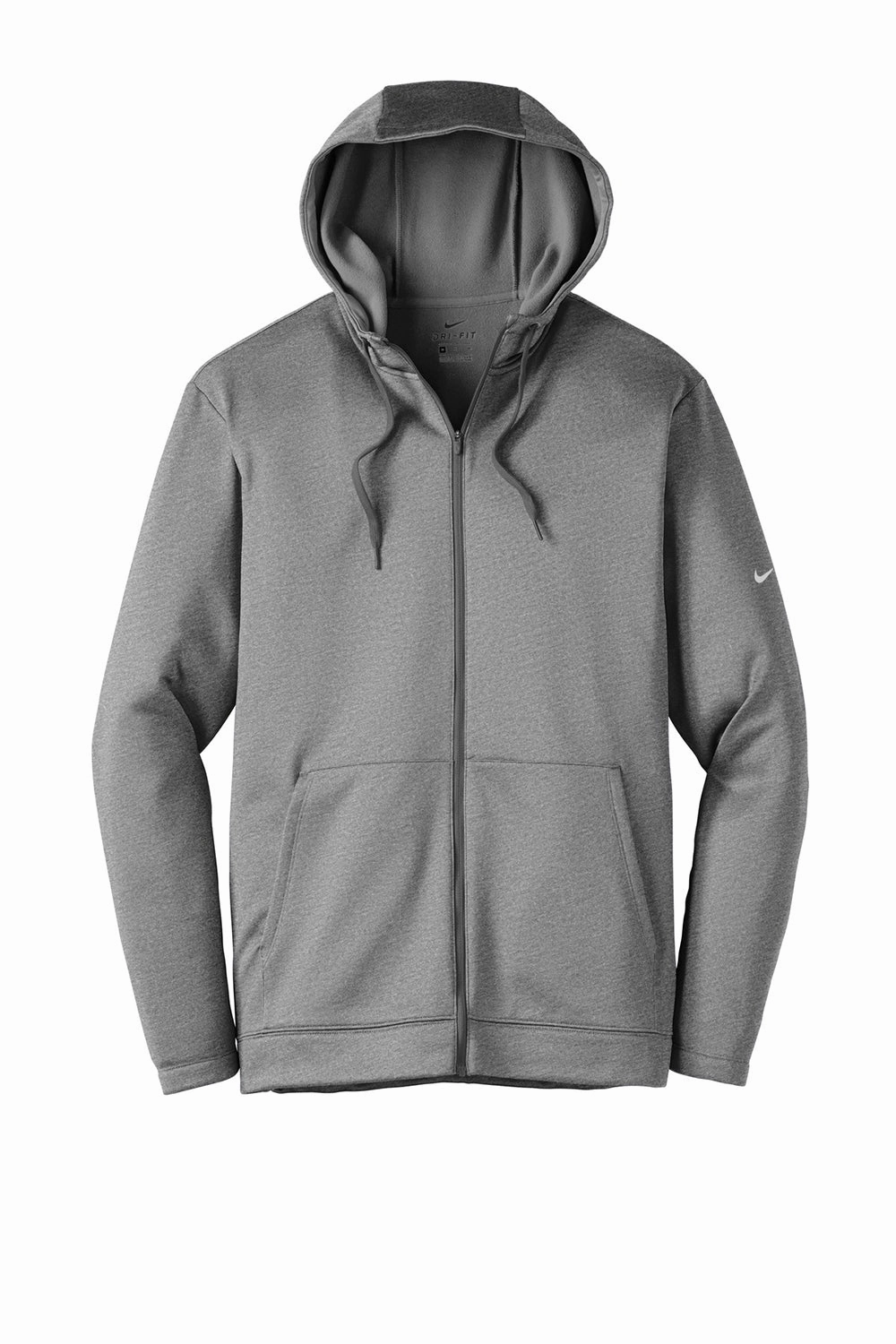 Nike Mens Therma-Fit Moisture Wicking Fleece Full Zip Hooded Sweatshirt Hoodie w/ Pockets - Heather Dark Grey