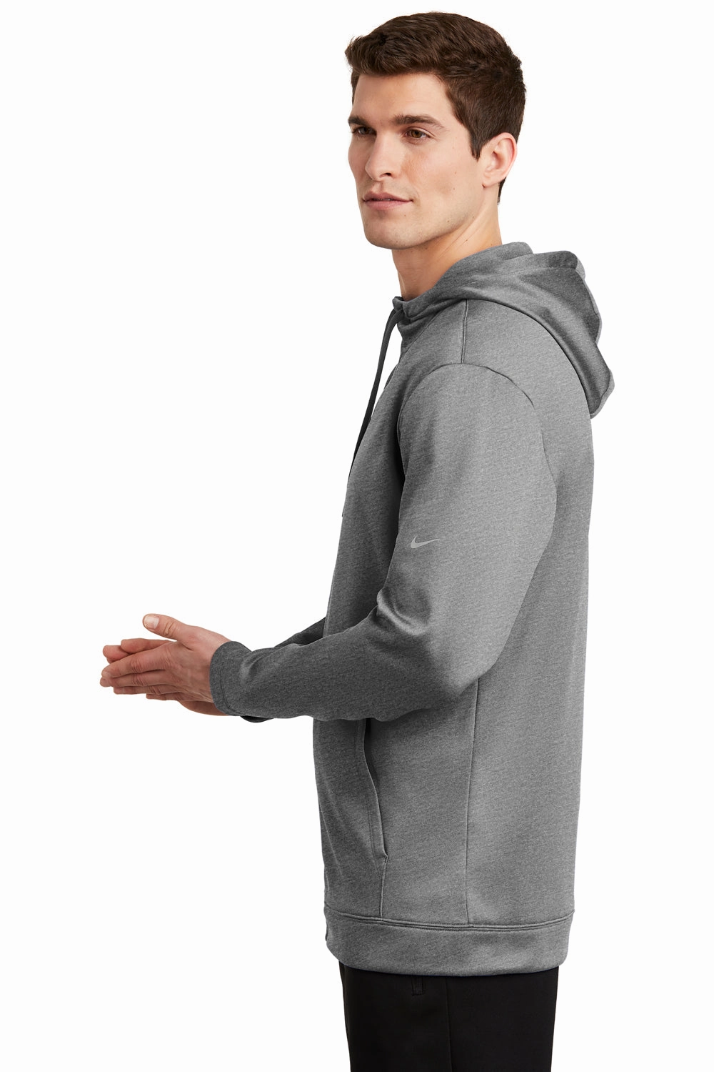 Nike Mens Therma-Fit Moisture Wicking Fleece Full Zip Hooded Sweatshirt Hoodie w/ Pockets - Heather Dark Grey