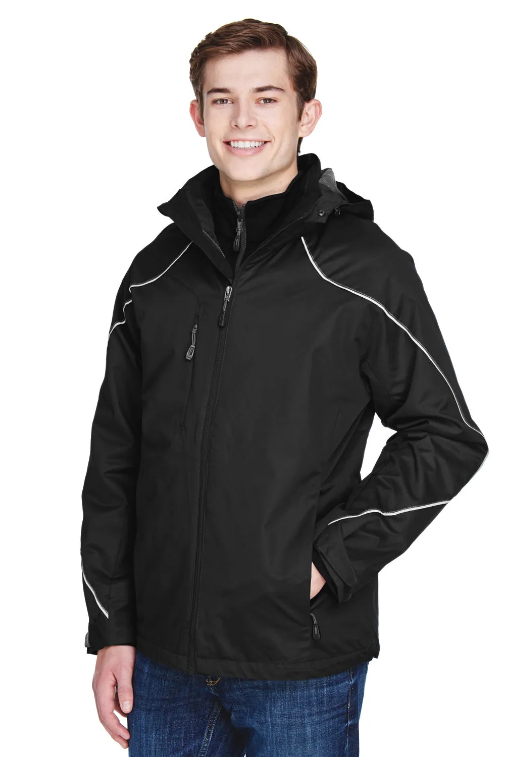 North End Mens Angle 3-in-1 Water Resistant Full Zip Hooded Jacket - Black