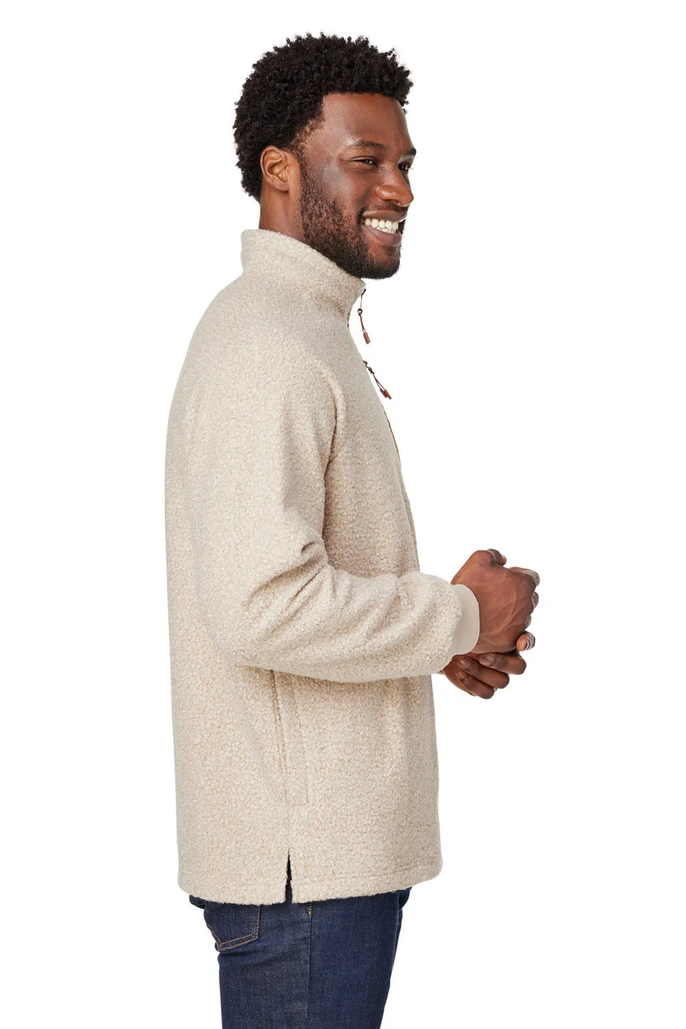 North End Mens Aura Sweater Fleece 1/4 Zip Sweatshirt w/ Pockets - Heather Oatmeal/Teak