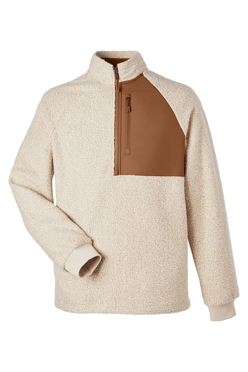 North End Mens Aura Sweater Fleece 1/4 Zip Sweatshirt w/ Pockets - Heather Oatmeal/Teak