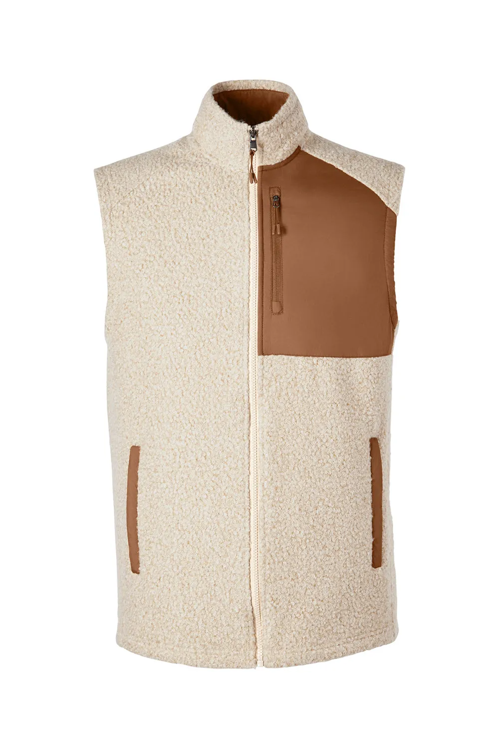 North End Mens Aura Sweater Fleece Full Zip Vest - Heather Oatmeal/Teak