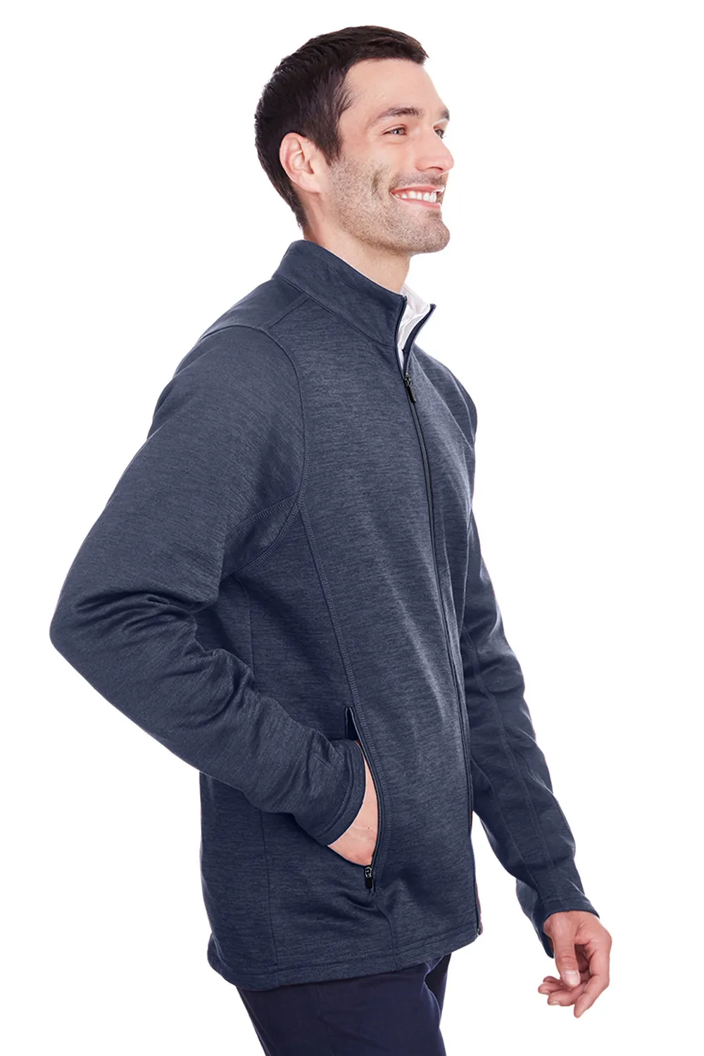 North End Mens Flux 2.0 Fleece Water Resistant Full Zip Jacket - Heather Classic Navy Blue/Carbon Grey