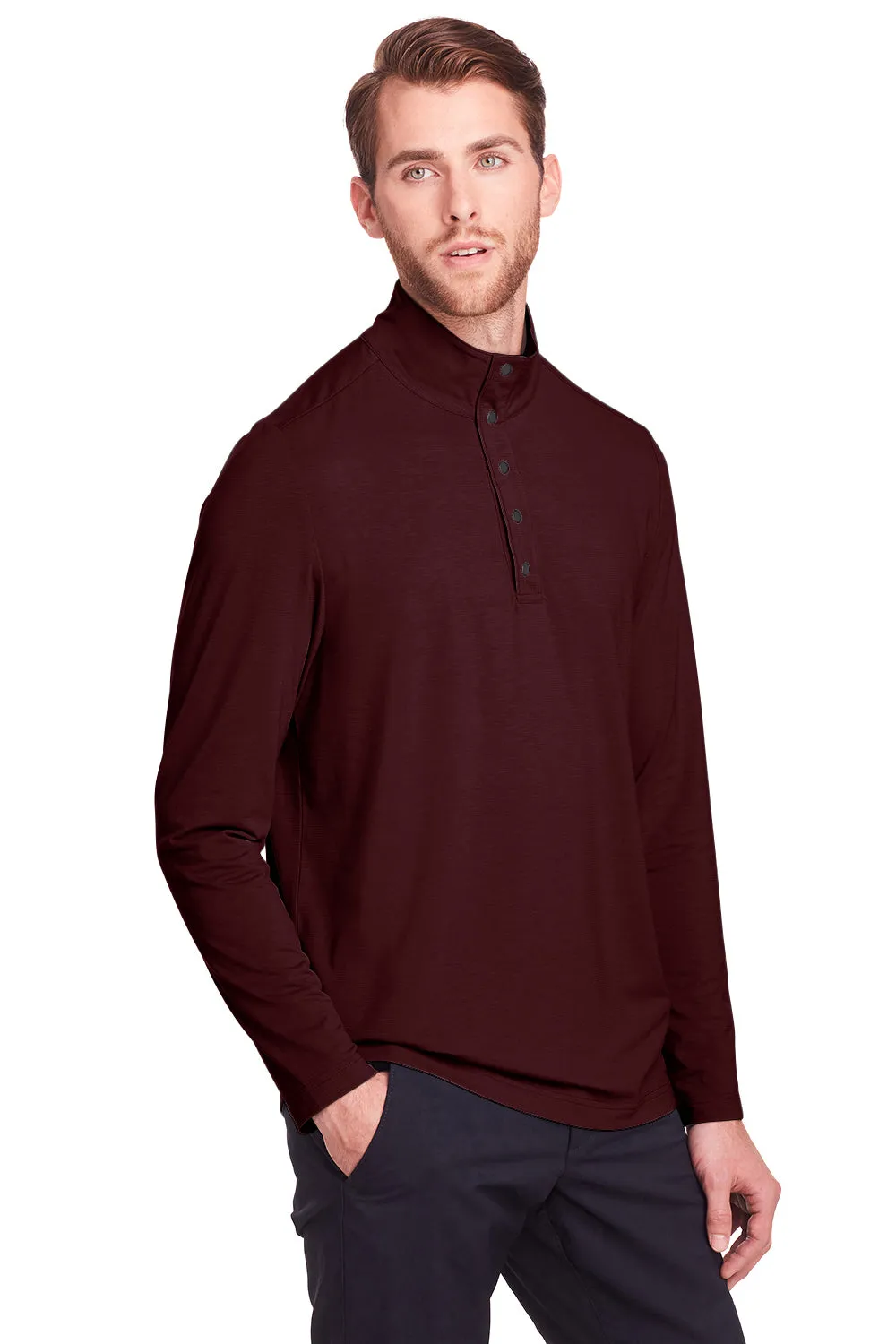 North End Mens Jaq Performance Moisture Wicking Long Sleeve Polo Shirt - Burgundy