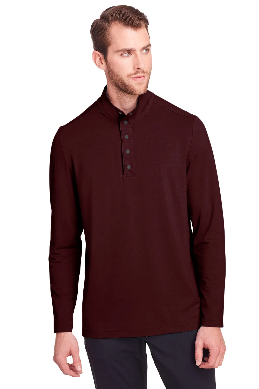 North End Mens Jaq Performance Moisture Wicking Long Sleeve Polo Shirt - Burgundy