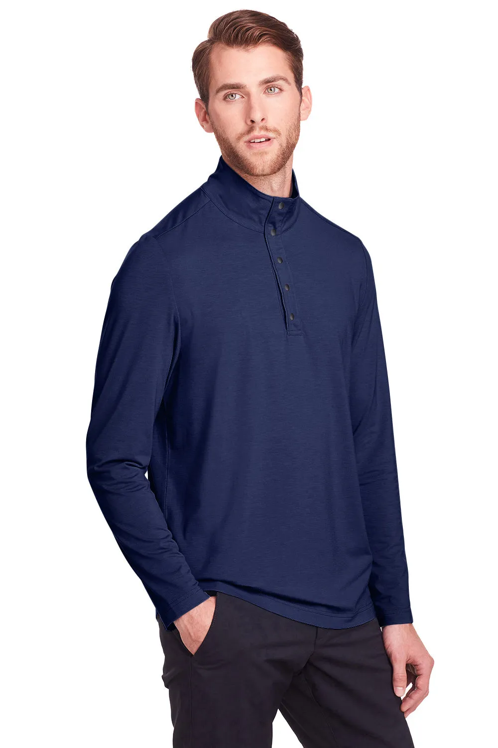 North End Mens Jaq Performance Moisture Wicking Long Sleeve Polo Shirt - Classic Navy Blue