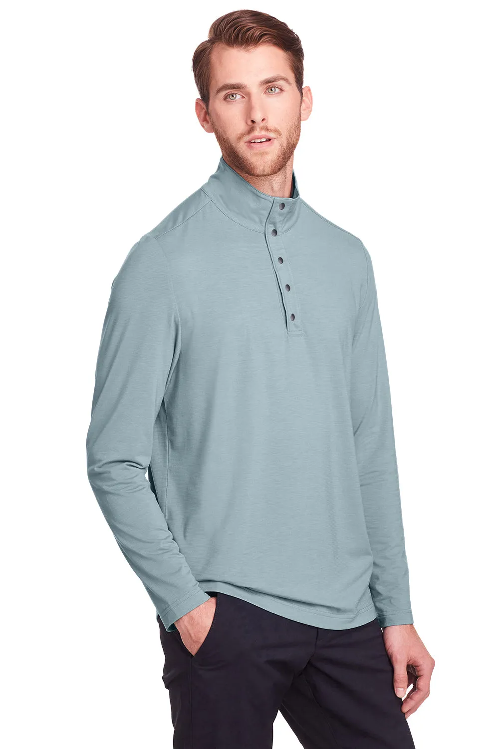 North End Mens Jaq Performance Moisture Wicking Long Sleeve Polo Shirt - Opal Blue
