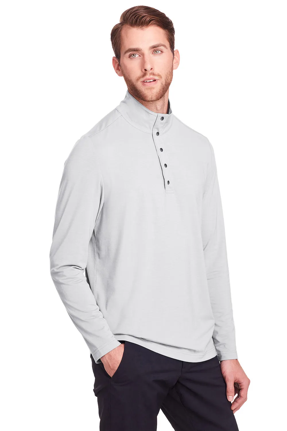 North End Mens Jaq Performance Moisture Wicking Long Sleeve Polo Shirt - Platinum Grey