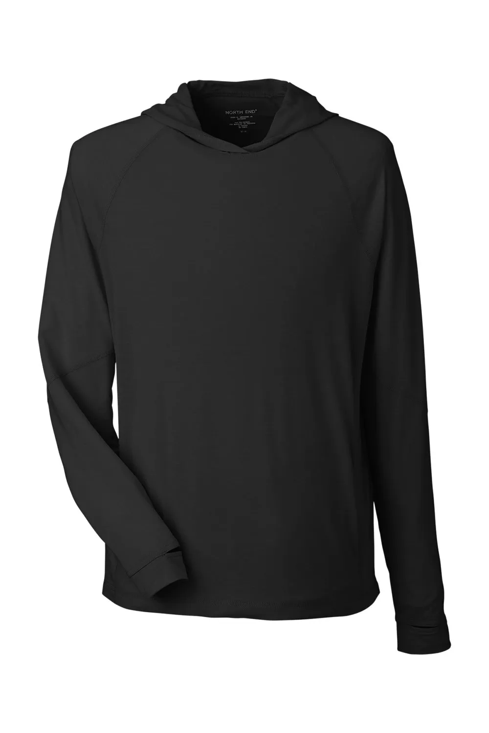 North End Mens Jaq Stretch Performance Moisture Wicking Long Sleeve Hooded T-Shirt Hoodie - Black