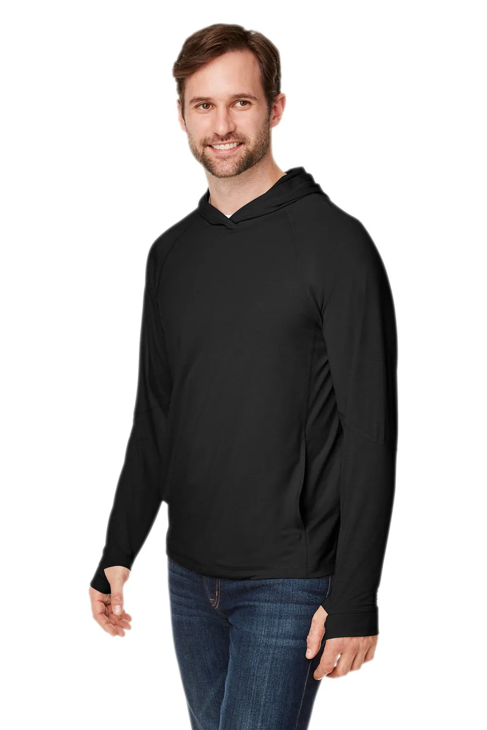 North End Mens Jaq Stretch Performance Moisture Wicking Long Sleeve Hooded T-Shirt Hoodie - Black