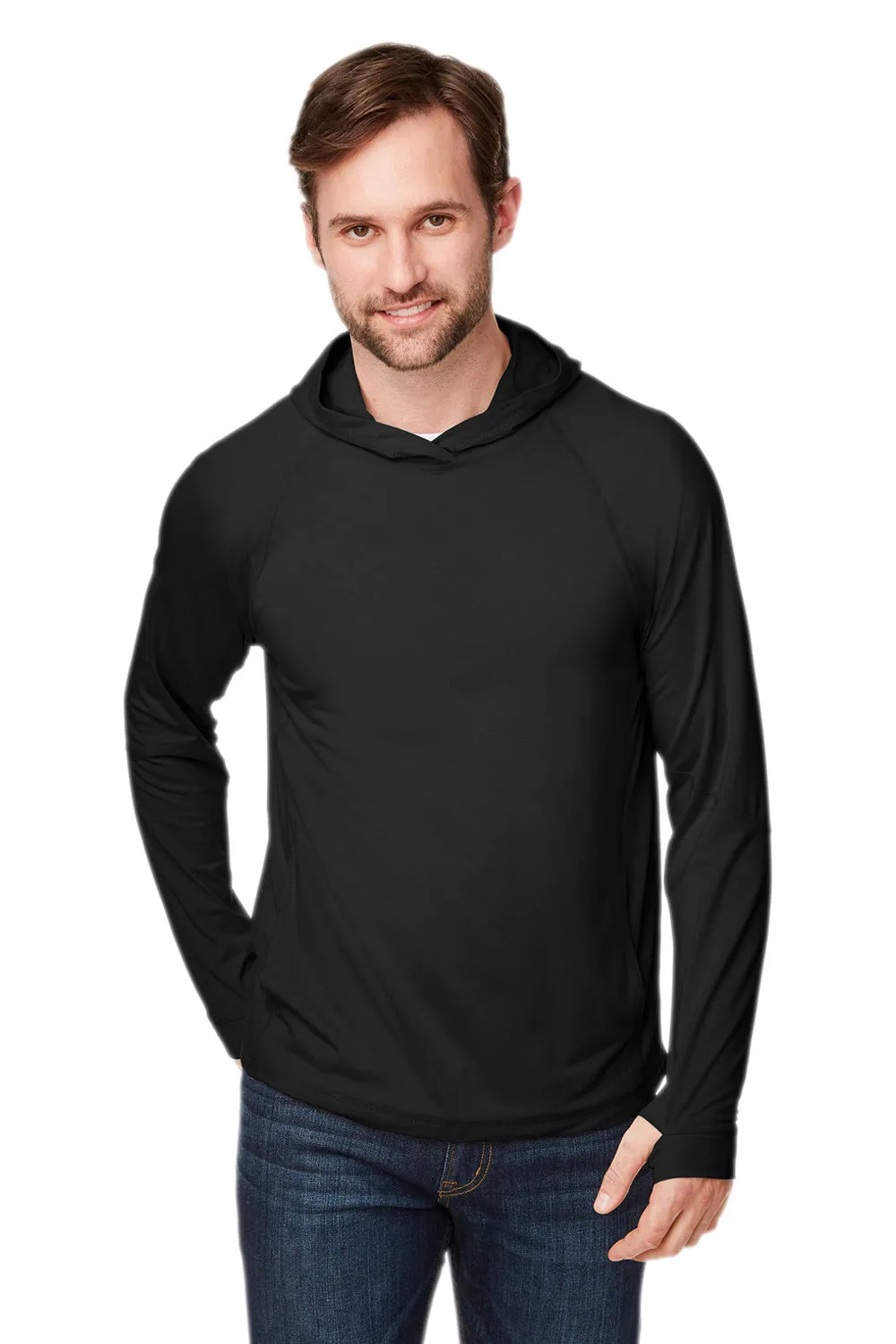 North End Mens Jaq Stretch Performance Moisture Wicking Long Sleeve Hooded T-Shirt Hoodie - Black