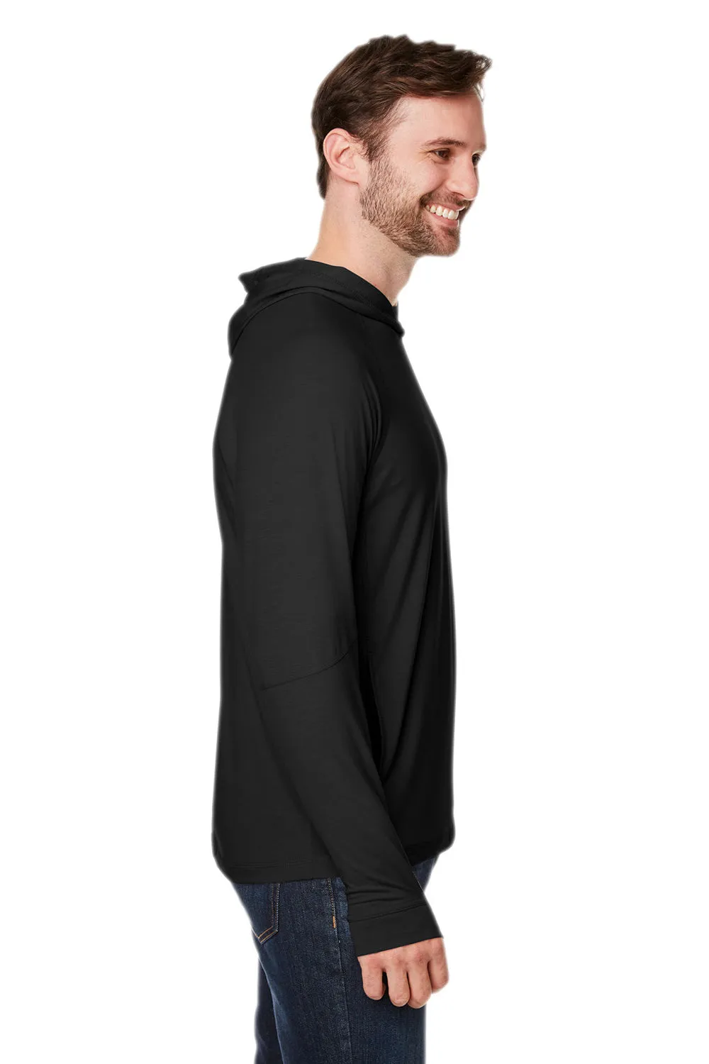 North End Mens Jaq Stretch Performance Moisture Wicking Long Sleeve Hooded T-Shirt Hoodie - Black