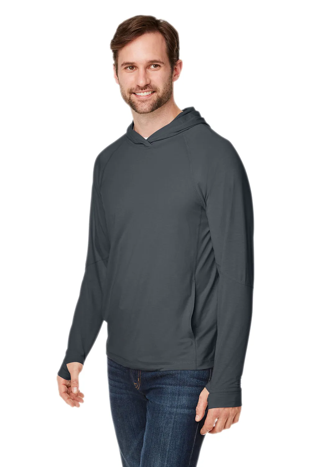North End Mens Jaq Stretch Performance Moisture Wicking Long Sleeve Hooded T-Shirt Hoodie - Carbon Grey