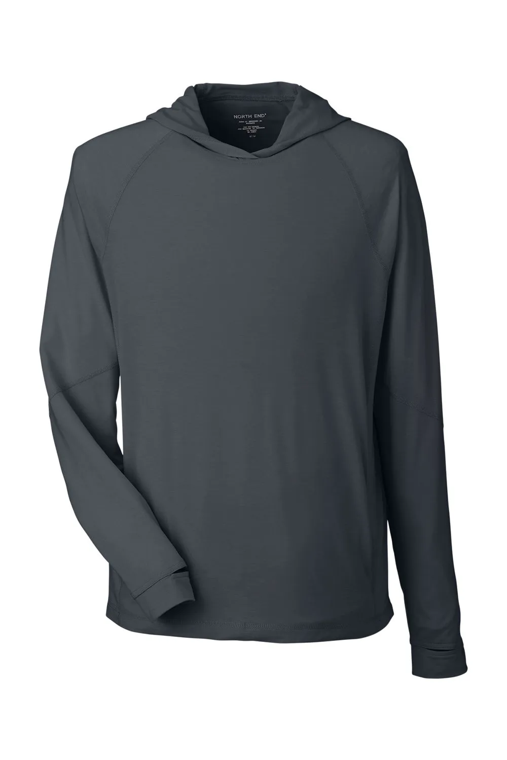 North End Mens Jaq Stretch Performance Moisture Wicking Long Sleeve Hooded T-Shirt Hoodie - Carbon Grey
