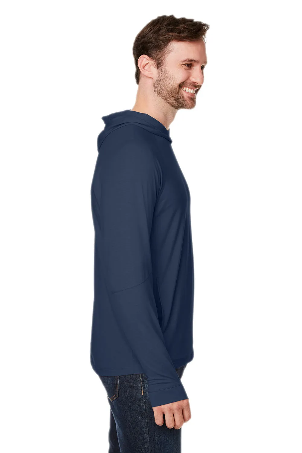 North End Mens Jaq Stretch Performance Moisture Wicking Long Sleeve Hooded T-Shirt Hoodie - Classic Navy Blue