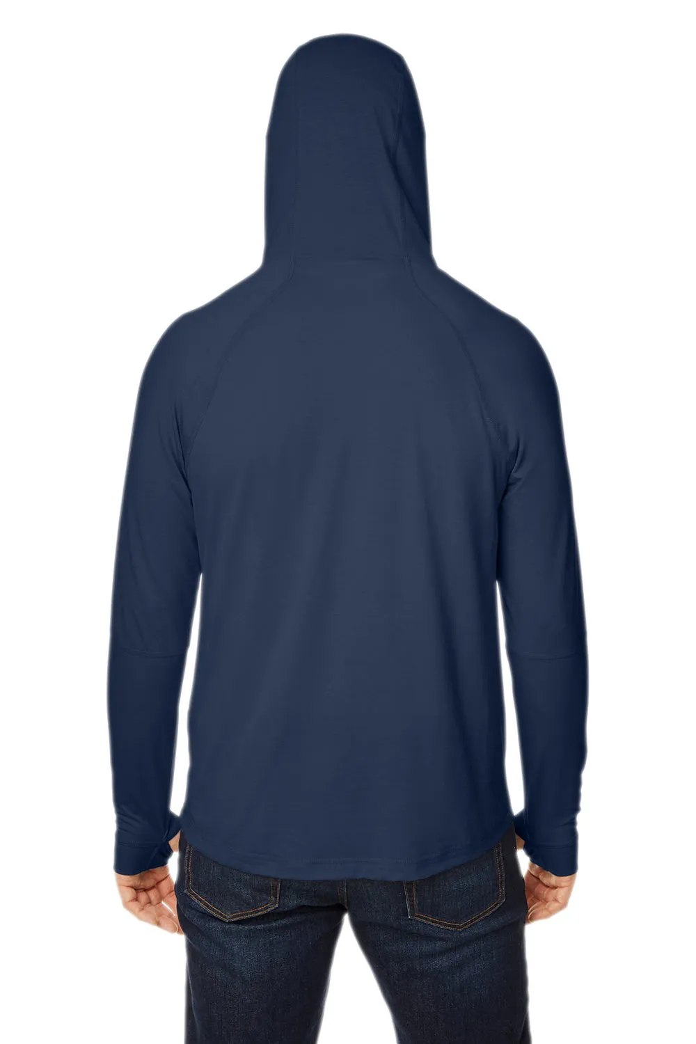 North End Mens Jaq Stretch Performance Moisture Wicking Long Sleeve Hooded T-Shirt Hoodie - Classic Navy Blue