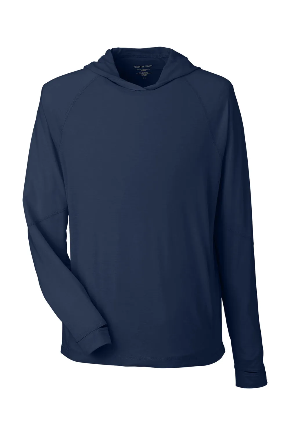 North End Mens Jaq Stretch Performance Moisture Wicking Long Sleeve Hooded T-Shirt Hoodie - Classic Navy Blue