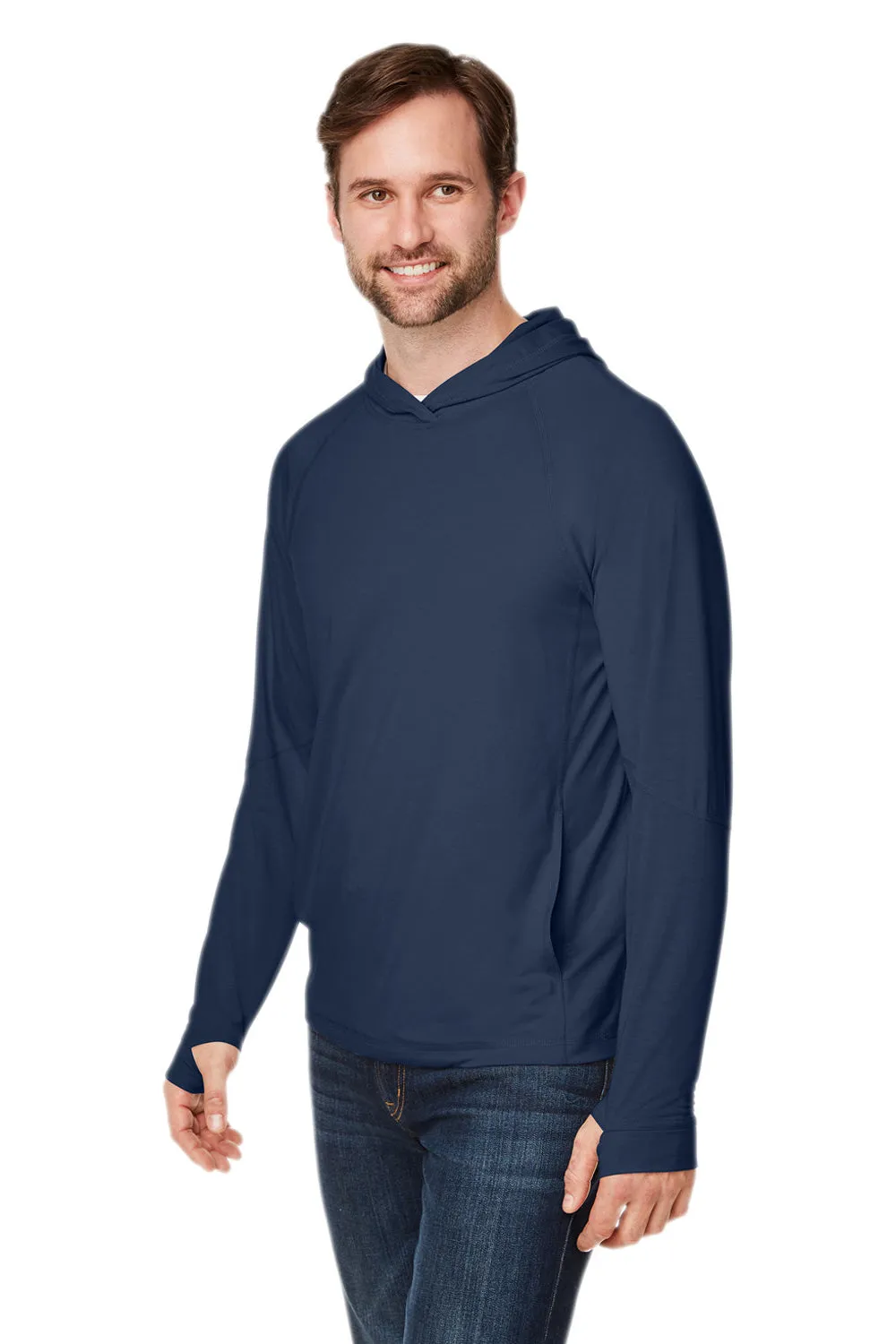 North End Mens Jaq Stretch Performance Moisture Wicking Long Sleeve Hooded T-Shirt Hoodie - Classic Navy Blue