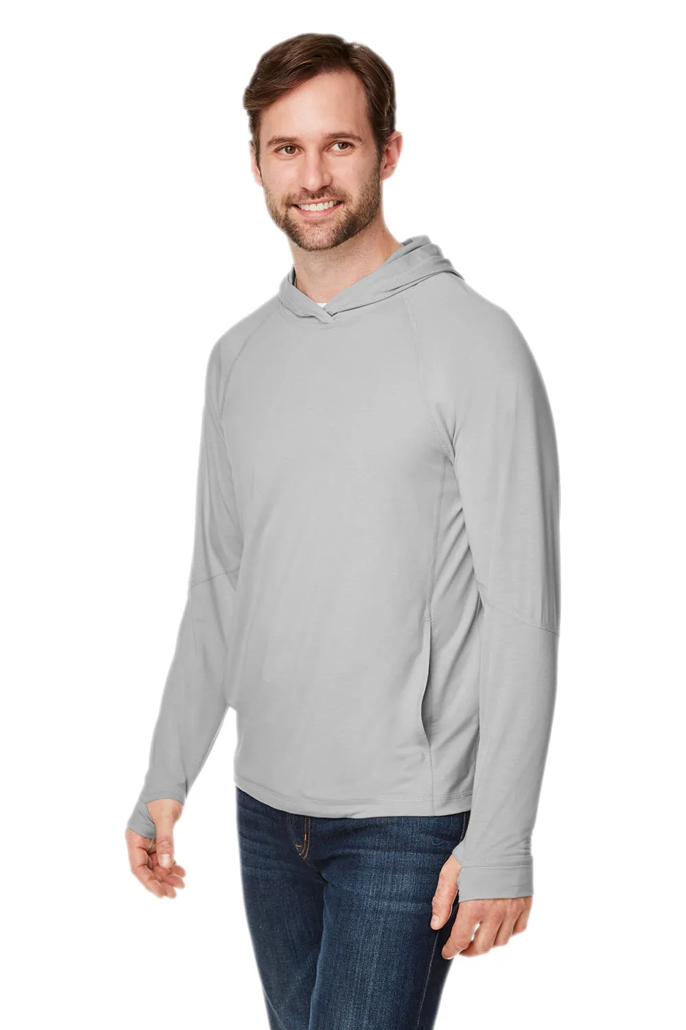North End Mens Jaq Stretch Performance Moisture Wicking Long Sleeve Hooded T-Shirt Hoodie - Platinum Grey