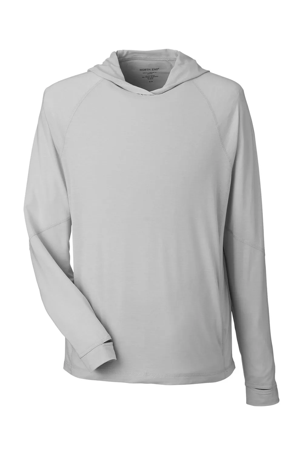 North End Mens Jaq Stretch Performance Moisture Wicking Long Sleeve Hooded T-Shirt Hoodie - Platinum Grey