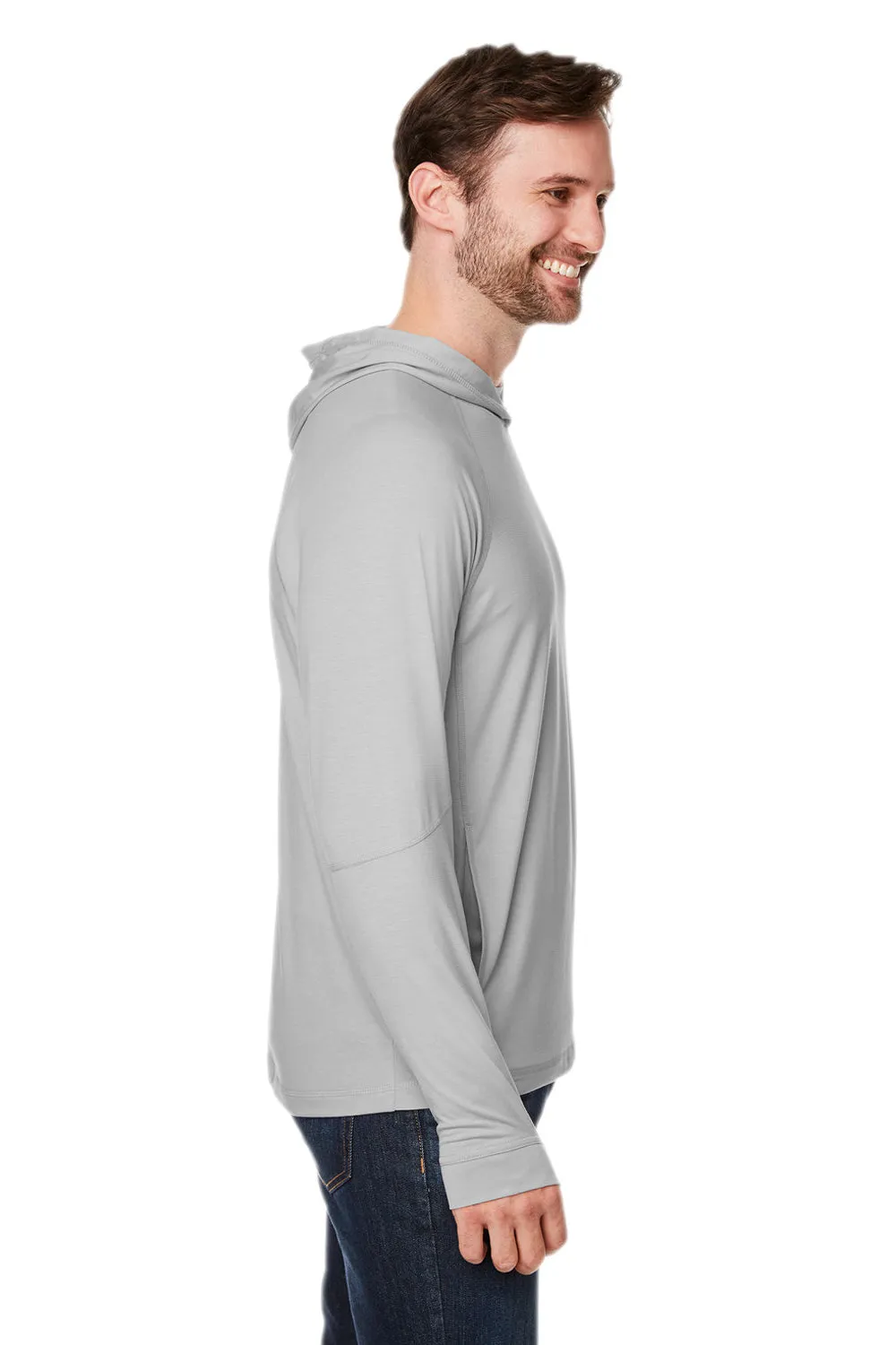North End Mens Jaq Stretch Performance Moisture Wicking Long Sleeve Hooded T-Shirt Hoodie - Platinum Grey