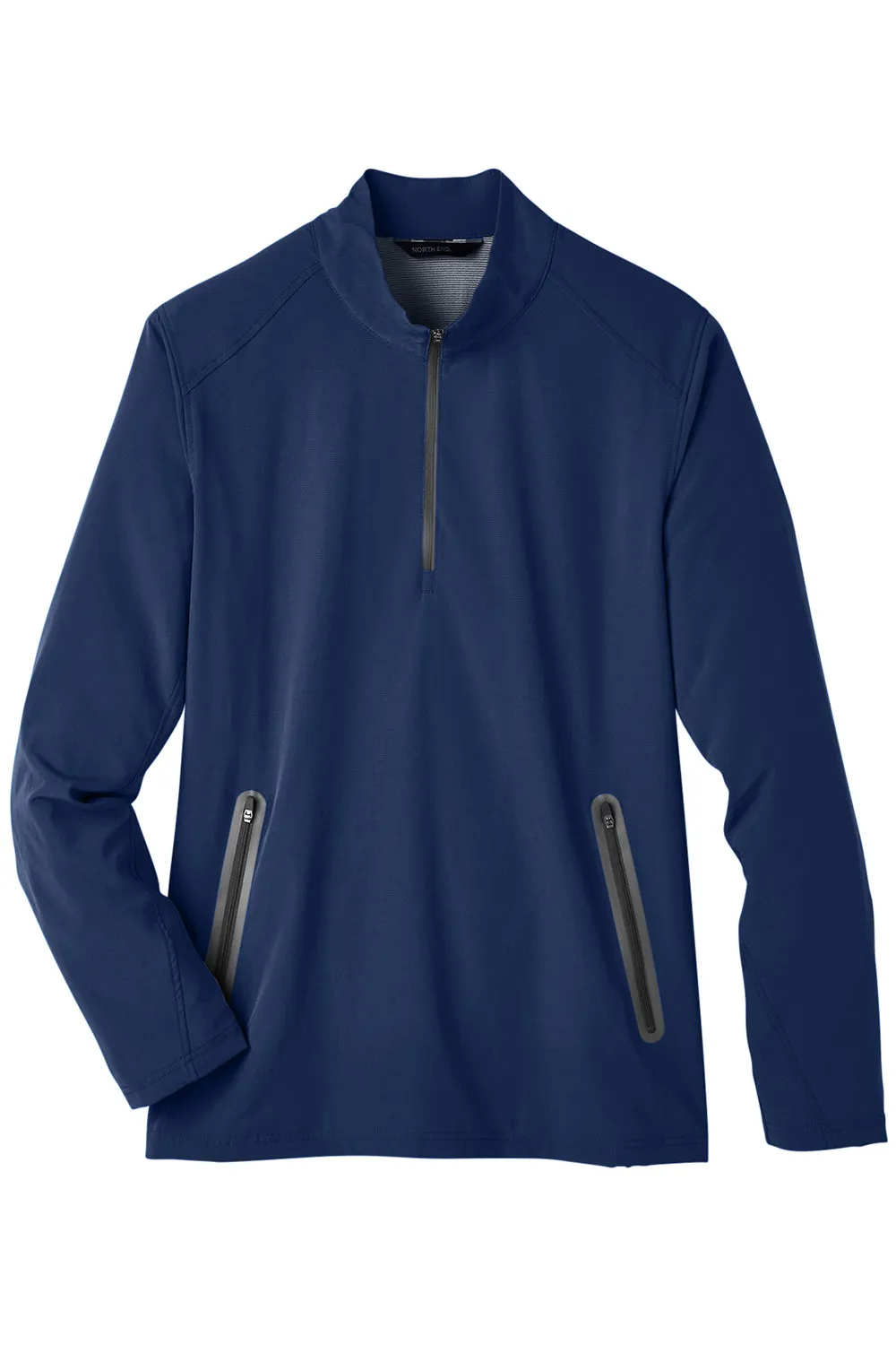 North End Mens Quest Performance Moisture Wicking 1/4 Zip Sweatshirt w/ Pockets - Classic Navy Blue/Carbon Grey - Closeout