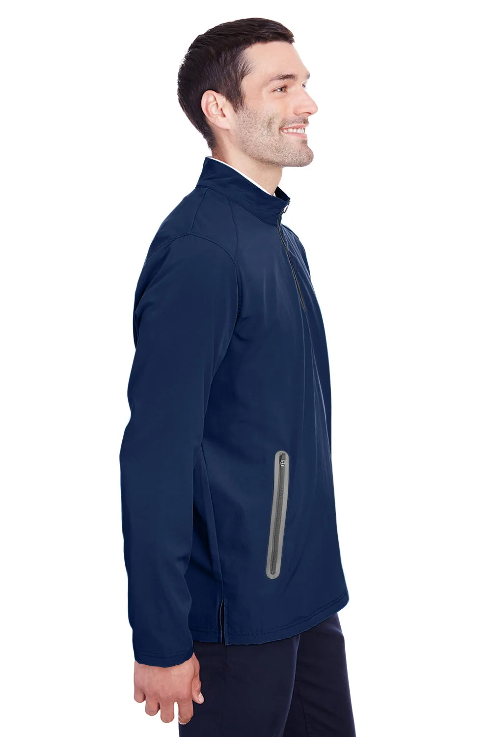 North End Mens Quest Performance Moisture Wicking 1/4 Zip Sweatshirt w/ Pockets - Classic Navy Blue/Carbon Grey - Closeout