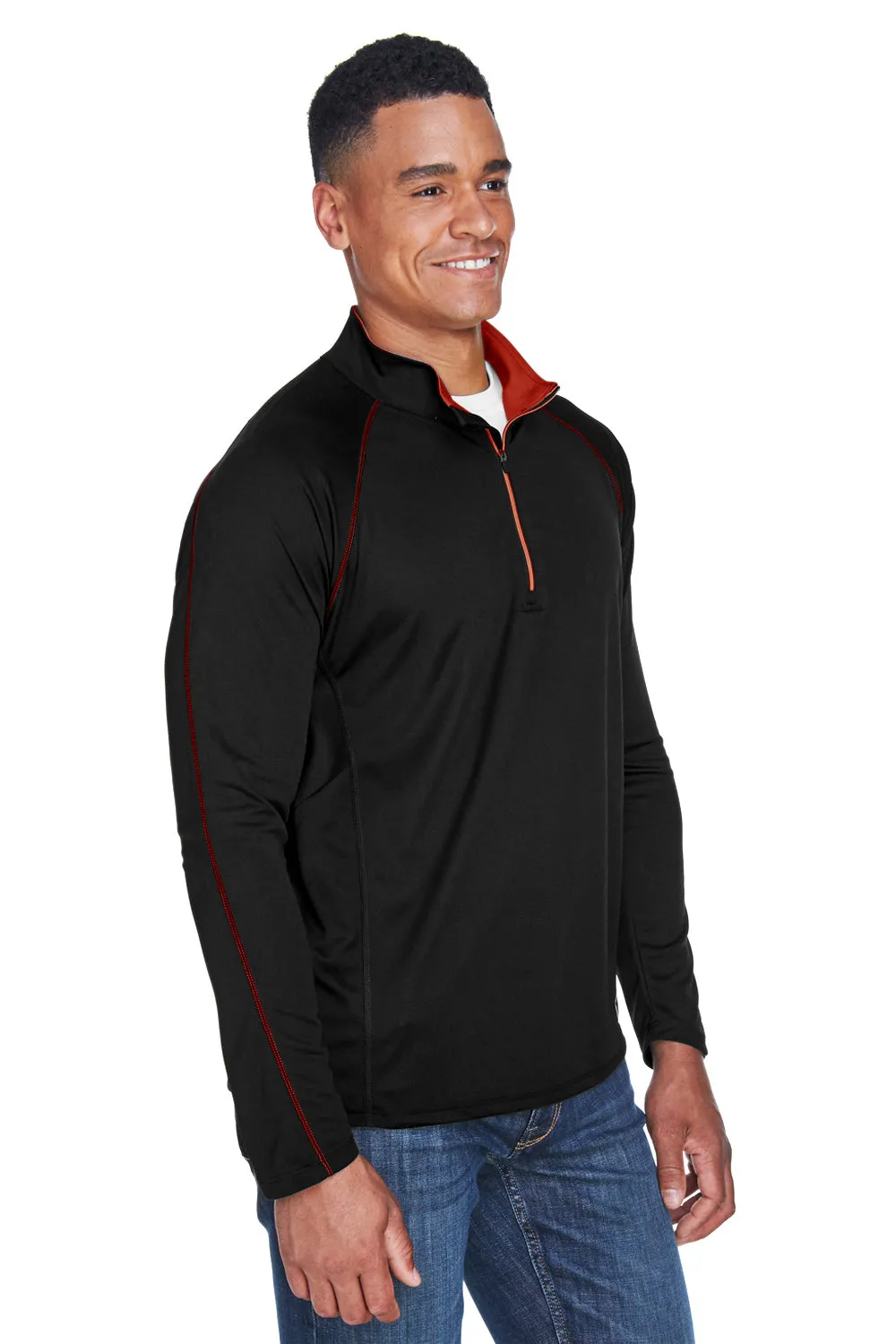 North End Mens Radar Performance Moisture Wicking 1/4 Zip Sweatshirt - Black/Classic Red