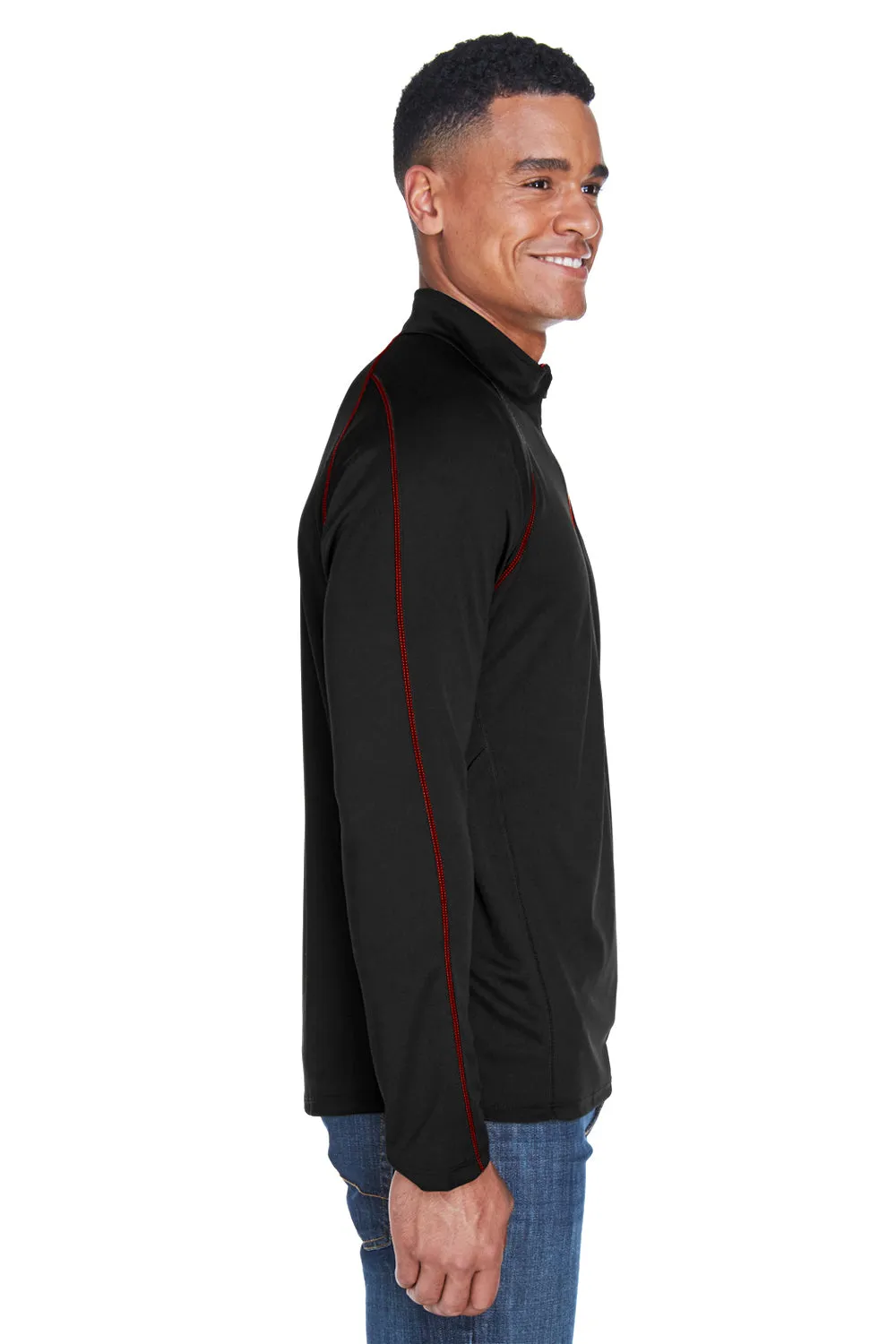 North End Mens Radar Performance Moisture Wicking 1/4 Zip Sweatshirt - Black/Classic Red