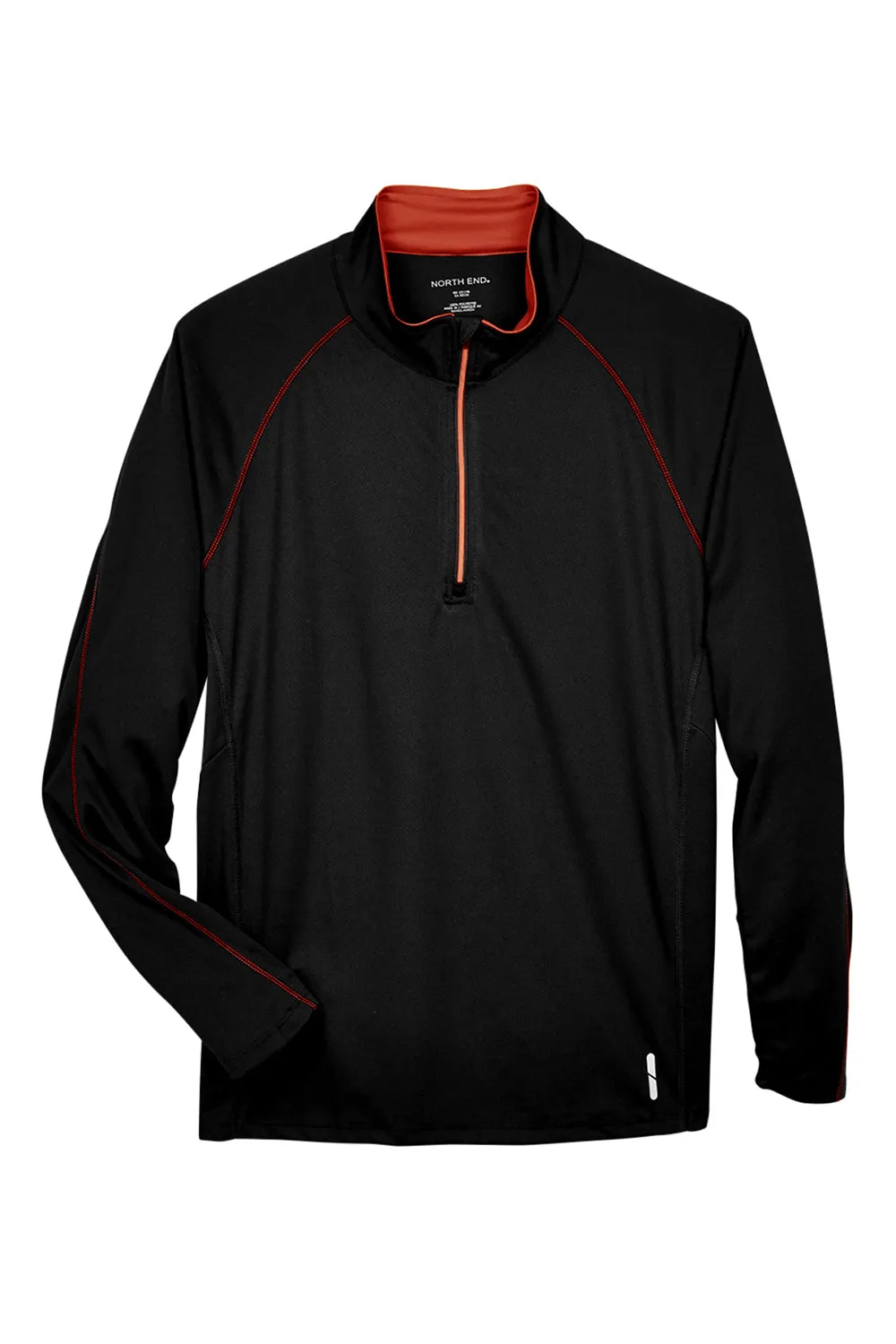 North End Mens Radar Performance Moisture Wicking 1/4 Zip Sweatshirt - Black/Classic Red