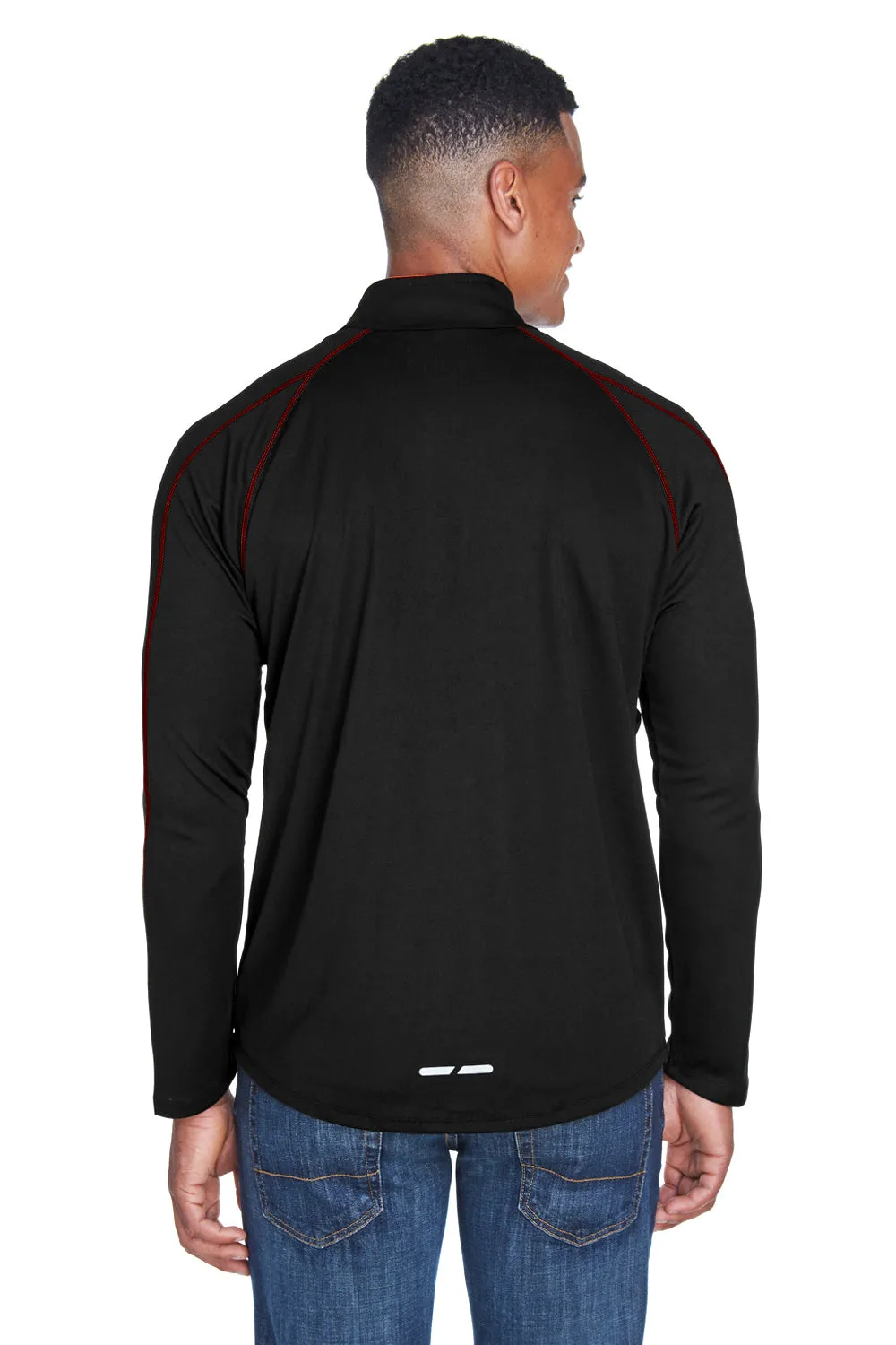 North End Mens Radar Performance Moisture Wicking 1/4 Zip Sweatshirt - Black/Classic Red