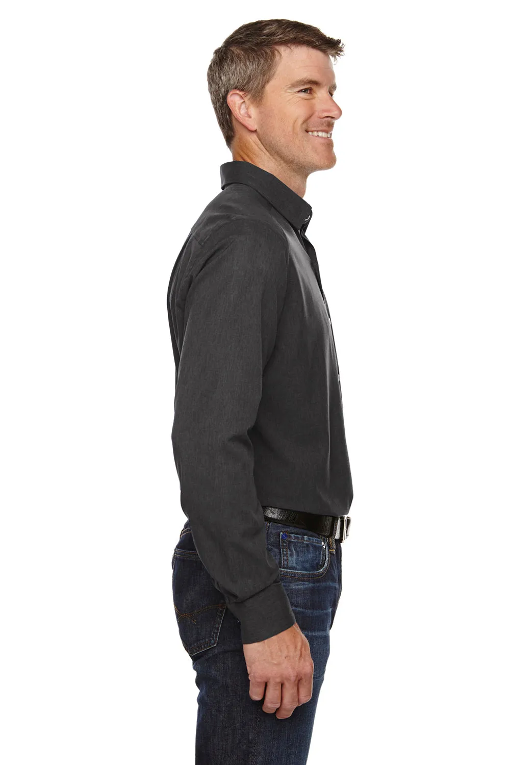 North End Mens Sport Blue Performance Moisture Wicking Long Sleeve Button Down Shirt - Heather Carbon Grey - Closeout