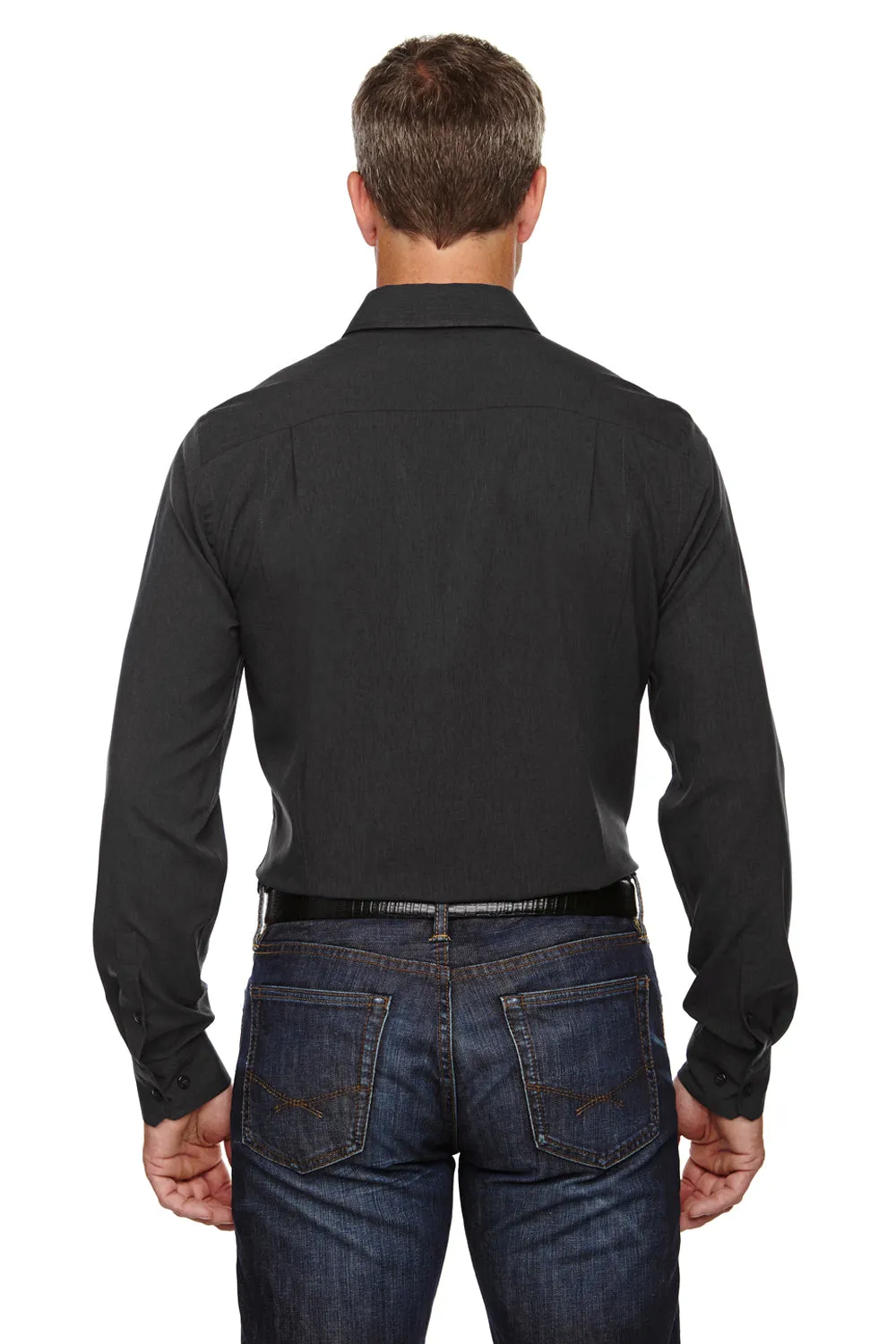 North End Mens Sport Blue Performance Moisture Wicking Long Sleeve Button Down Shirt - Heather Carbon Grey - Closeout