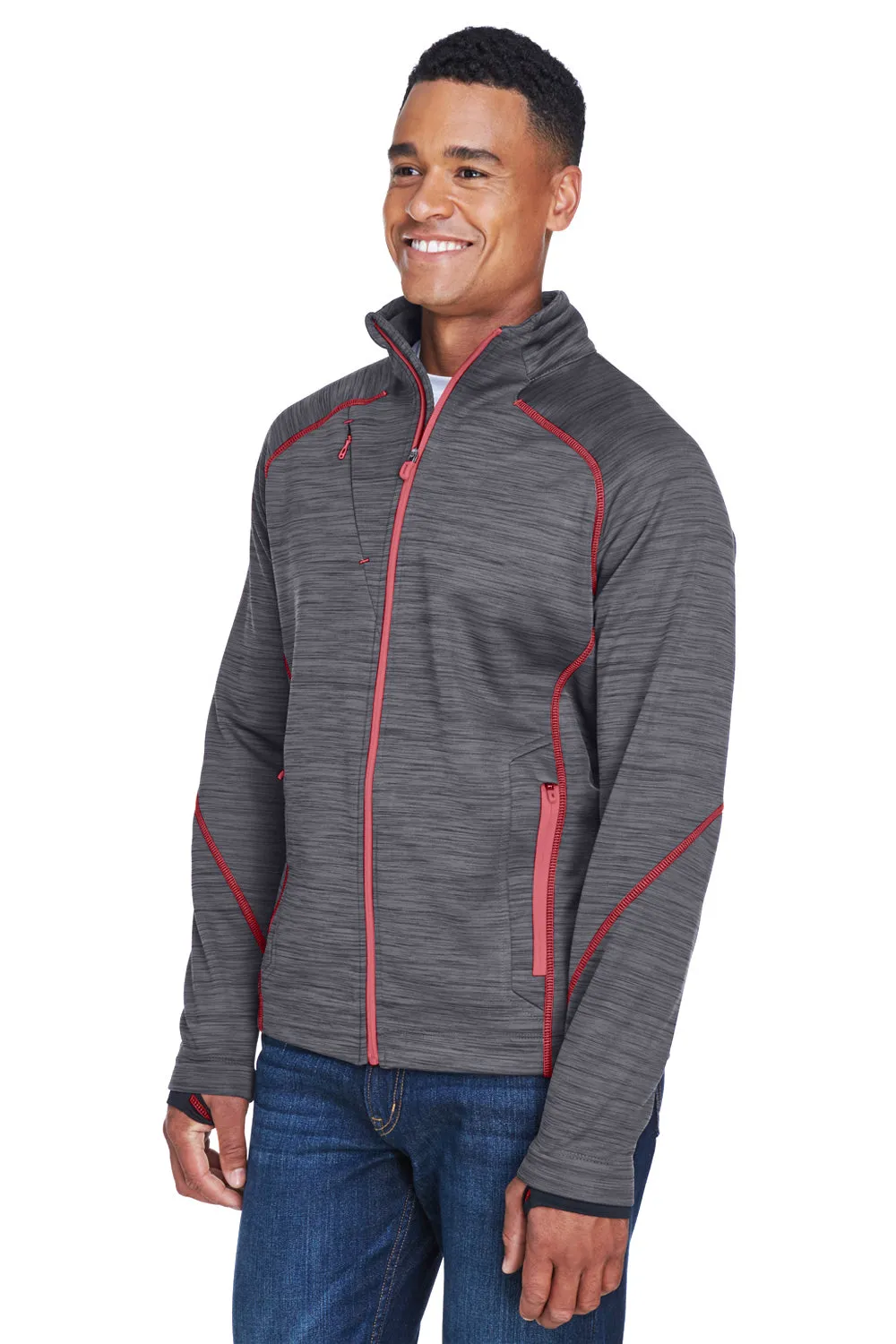 North End Mens Sport Red Flux Full Zip Jacket - Carbon Grey/Olympic Red