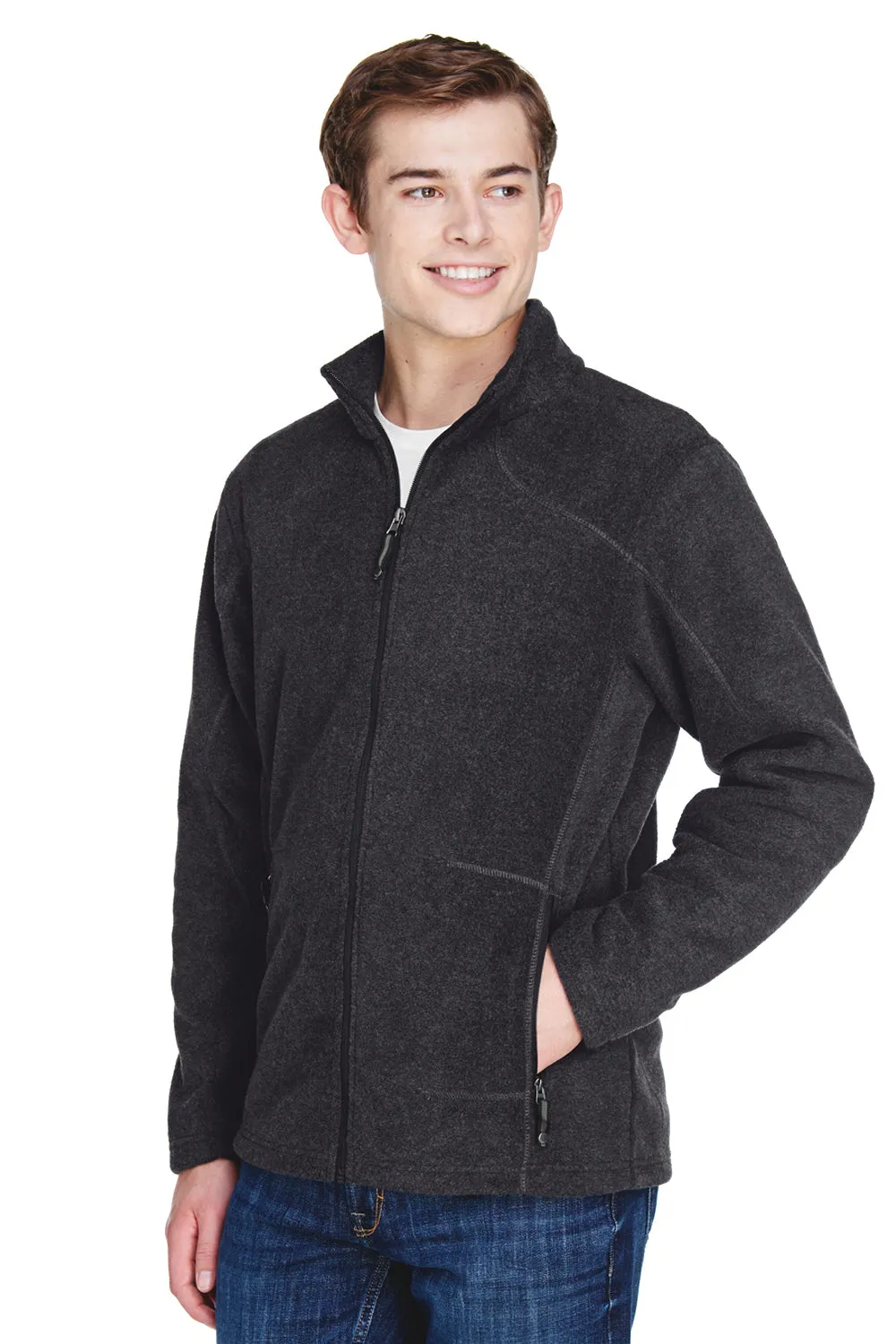 North End Mens Voyage Pill Resistant Fleece Full Zip Jacket - Heather Charcoal Grey - Closeout