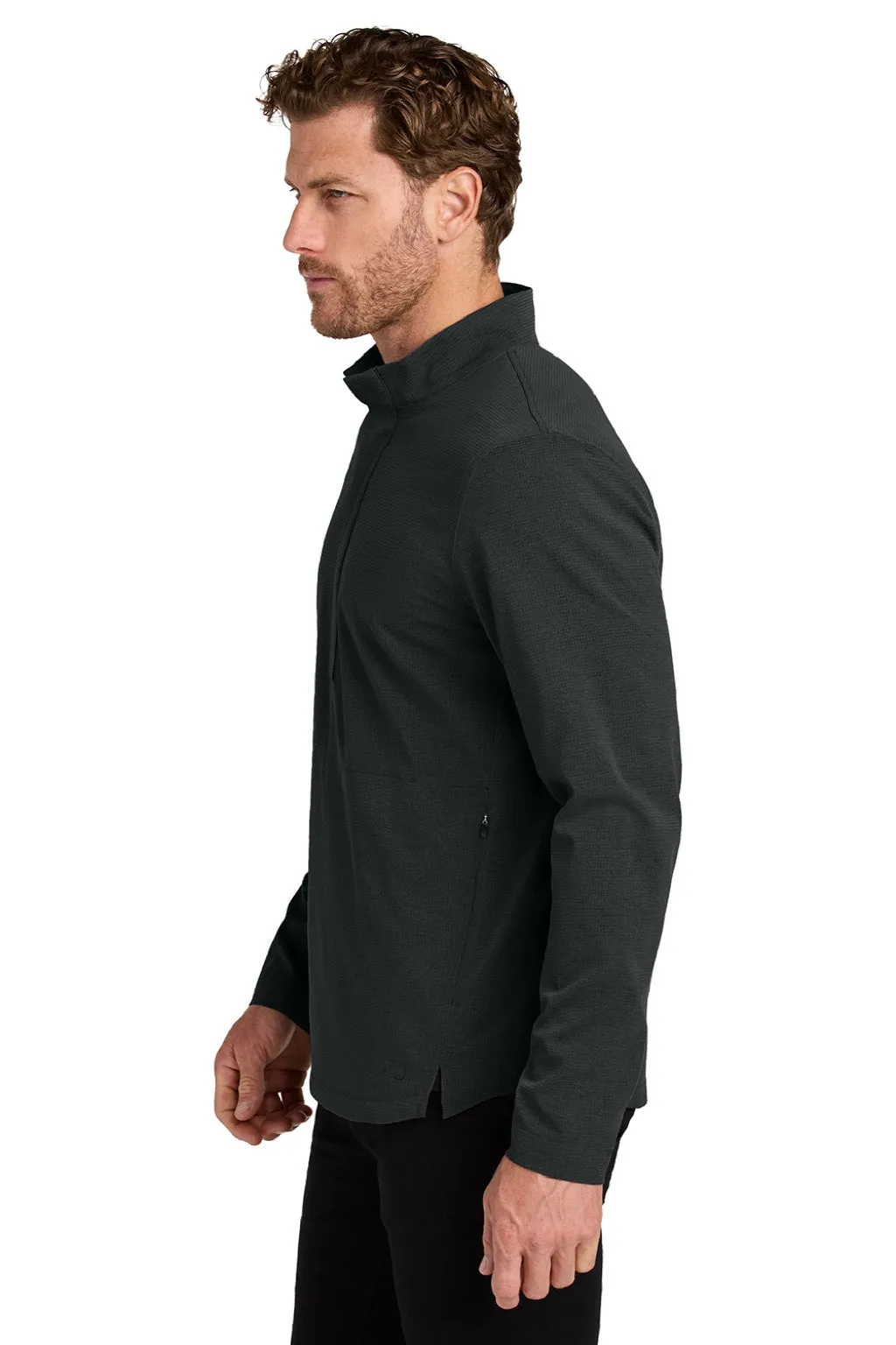Ogio Mens Aspect Moisture Wicking 1/4 Zip Sweatshirt w/ Pouch Pocket - Blacktop